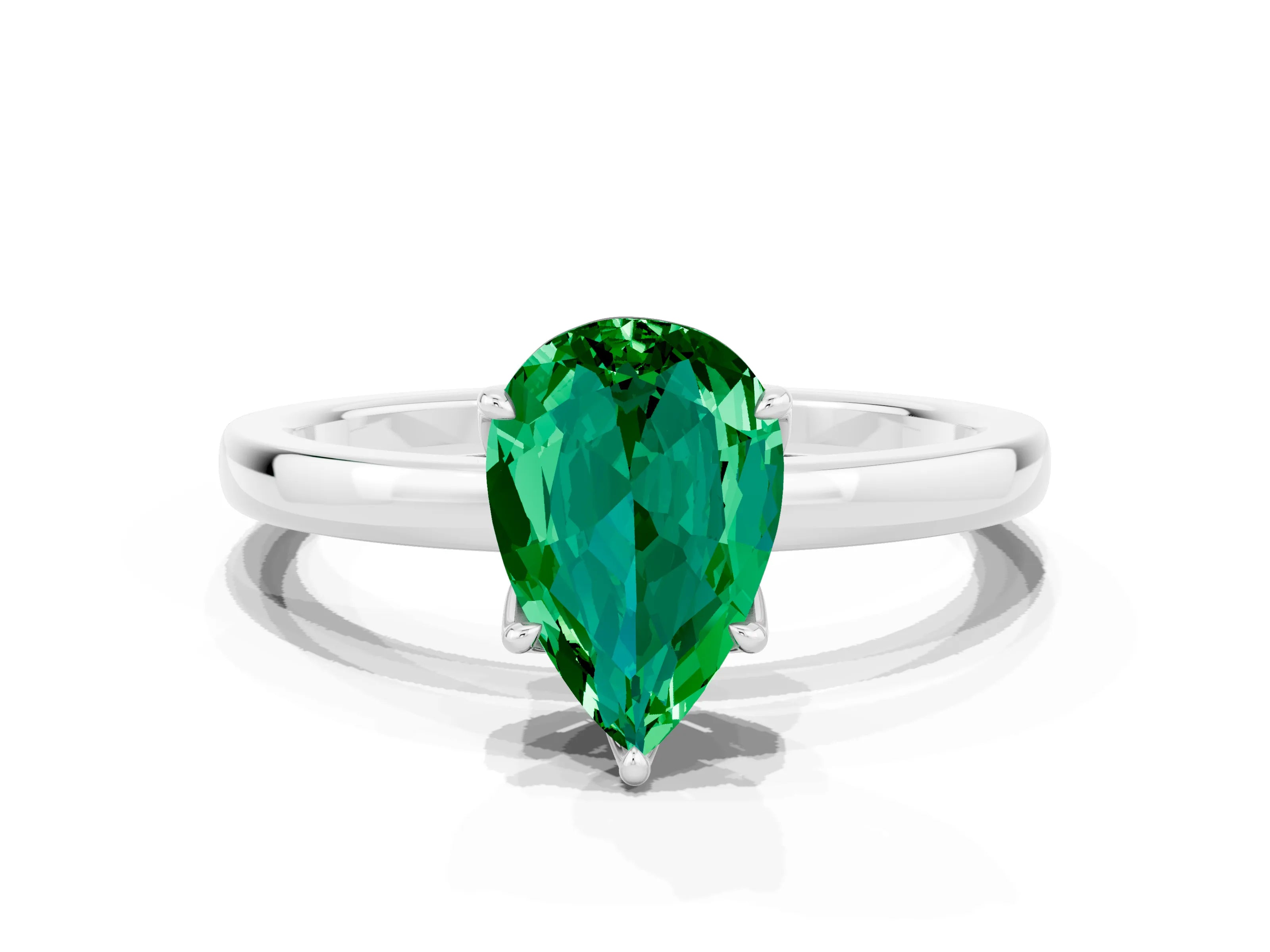 White gold Pear Cut Solitaire Diamond Ring with Thin Band and Four-Prong Setting