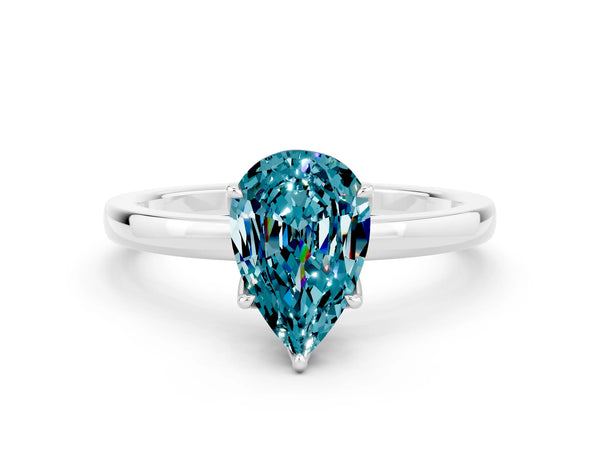 Platinum Pear Cut Solitaire Diamond Ring with Thin Band and Four-Prong Setting