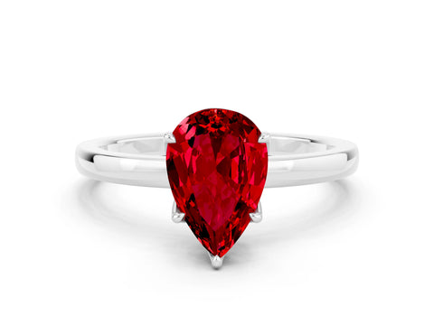 White gold Pear Cut Solitaire Diamond Ring with Thin Band and Four-Prong Setting