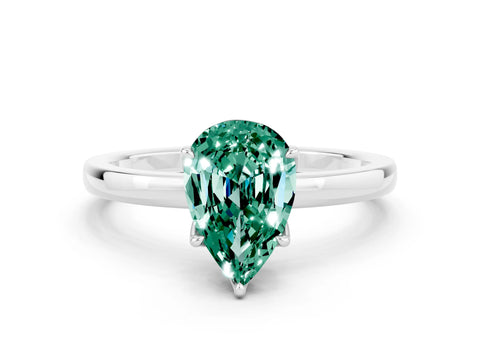 White gold Pear Cut Solitaire Diamond Ring with Thin Band and Four-Prong Setting