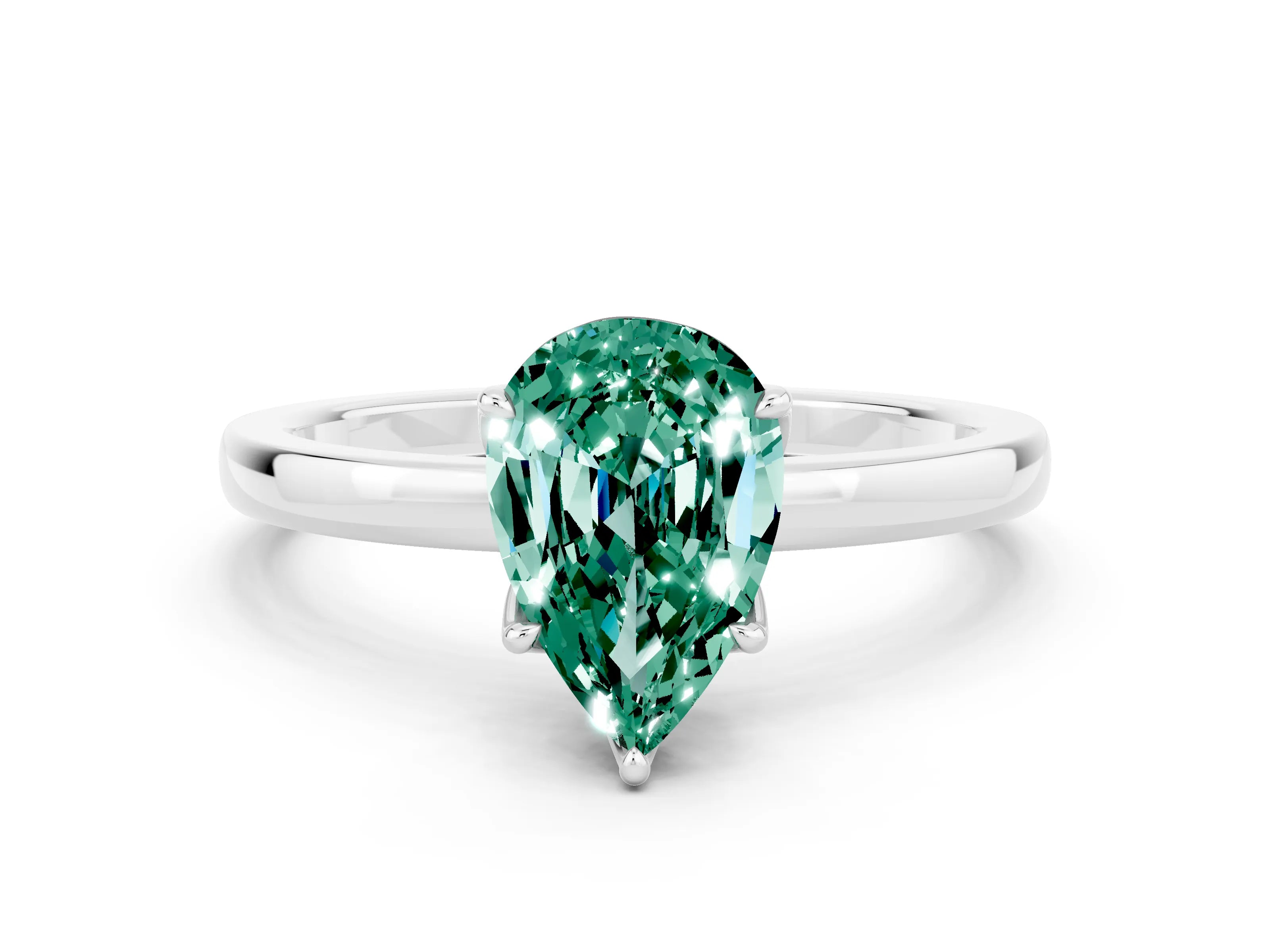 White gold Pear Cut Solitaire Diamond Ring with Thin Band and Four-Prong Setting