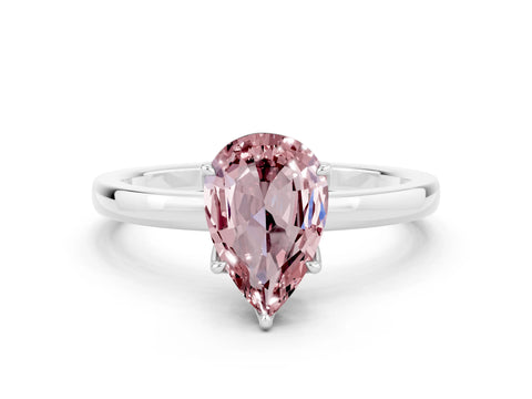 White gold Pear Cut Solitaire Diamond Ring with Thin Band and Four-Prong Setting