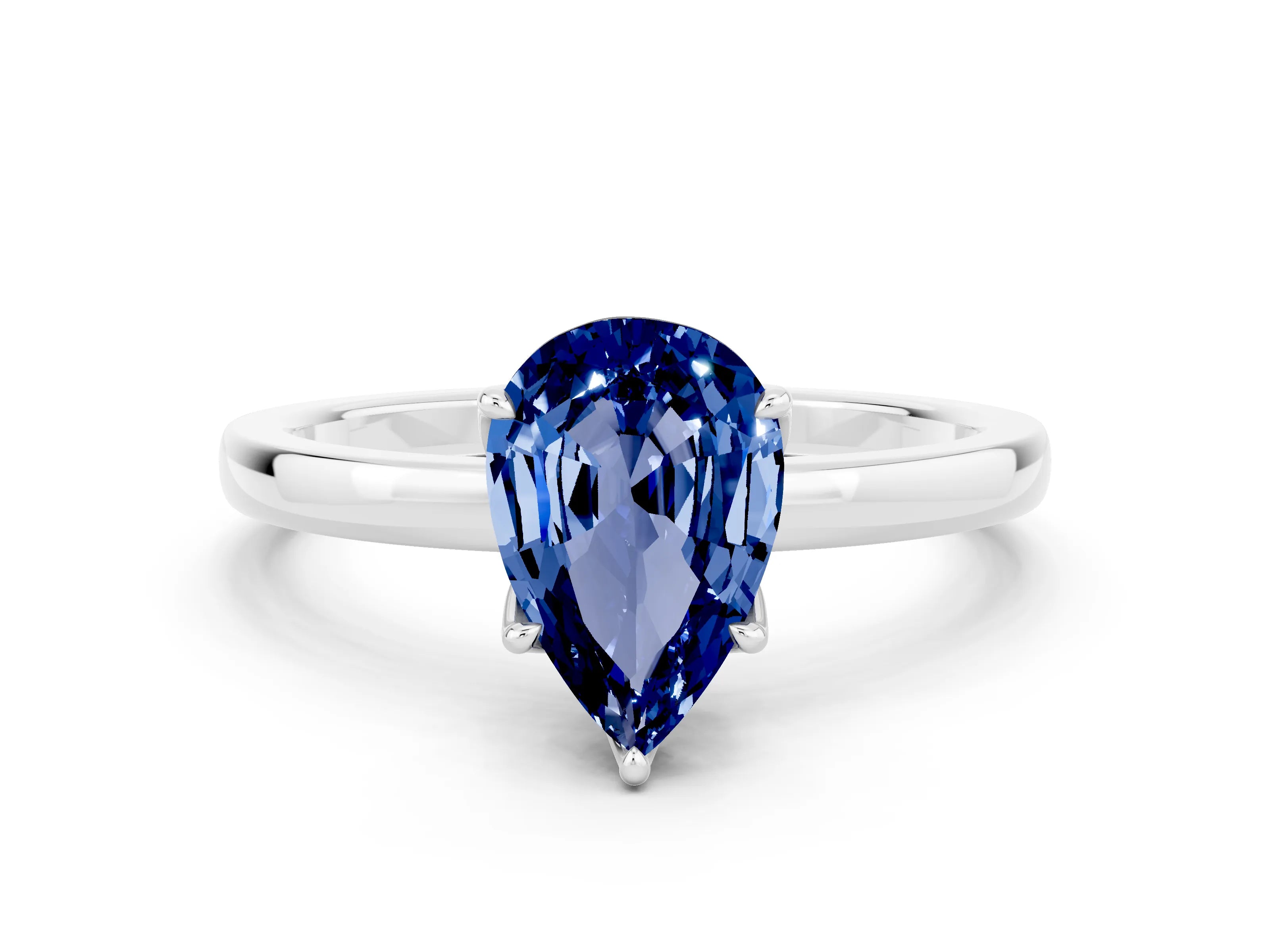 White gold Pear Cut Solitaire Diamond Ring with Thin Band and Four-Prong Setting
