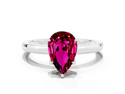 White gold Pear Cut Solitaire Diamond Ring with Thin Band and Four-Prong Setting