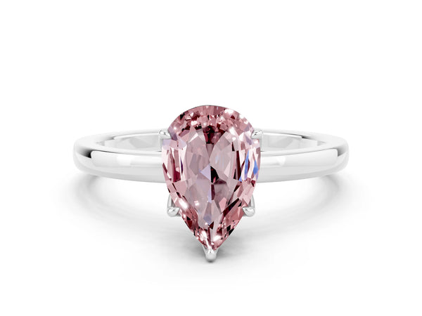 White gold Pear Cut Solitaire Diamond Ring with Thin Band and Four-Prong Setting