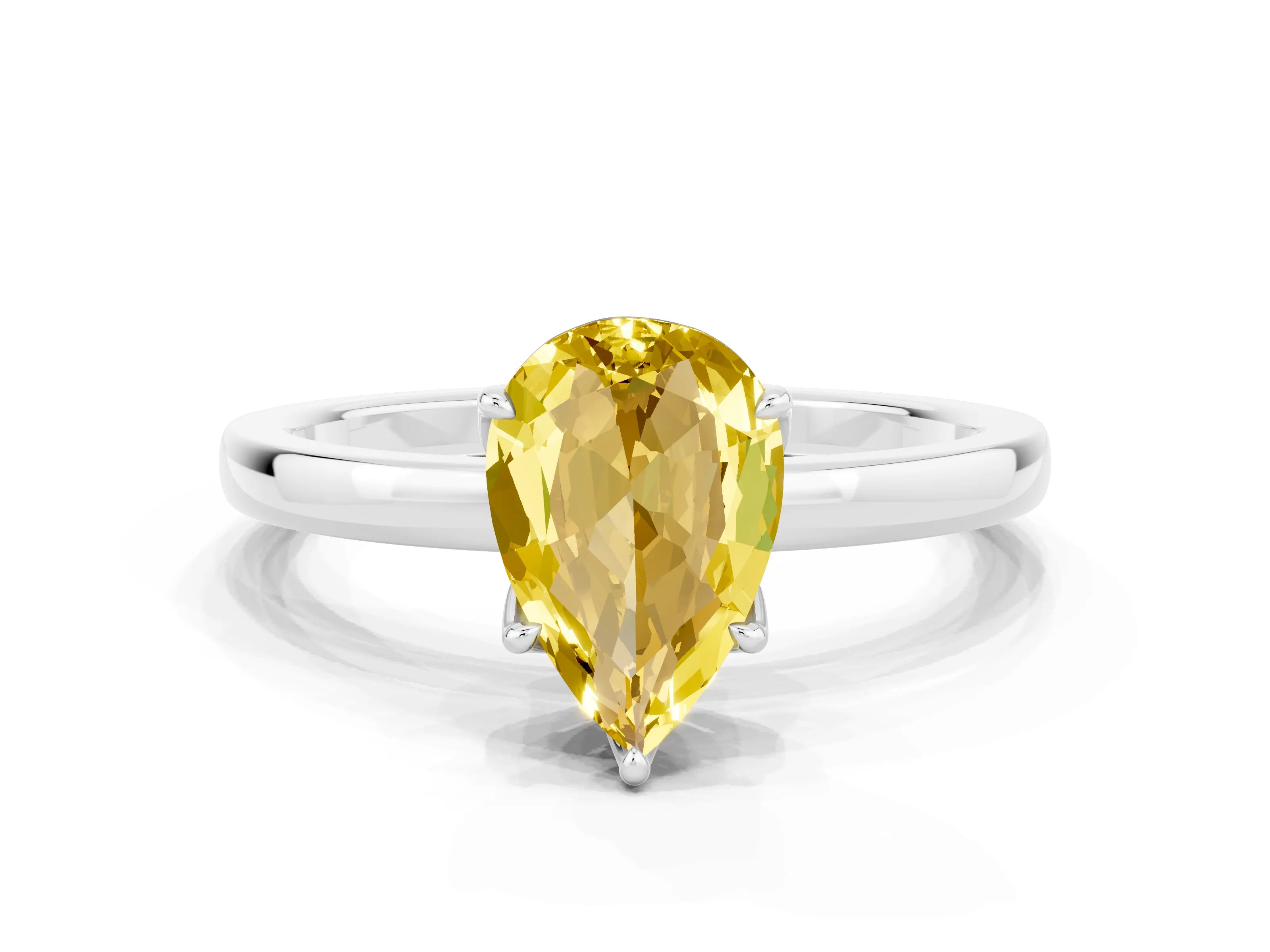 White gold Pear Cut Solitaire Diamond Ring with Thin Band and Four-Prong Setting