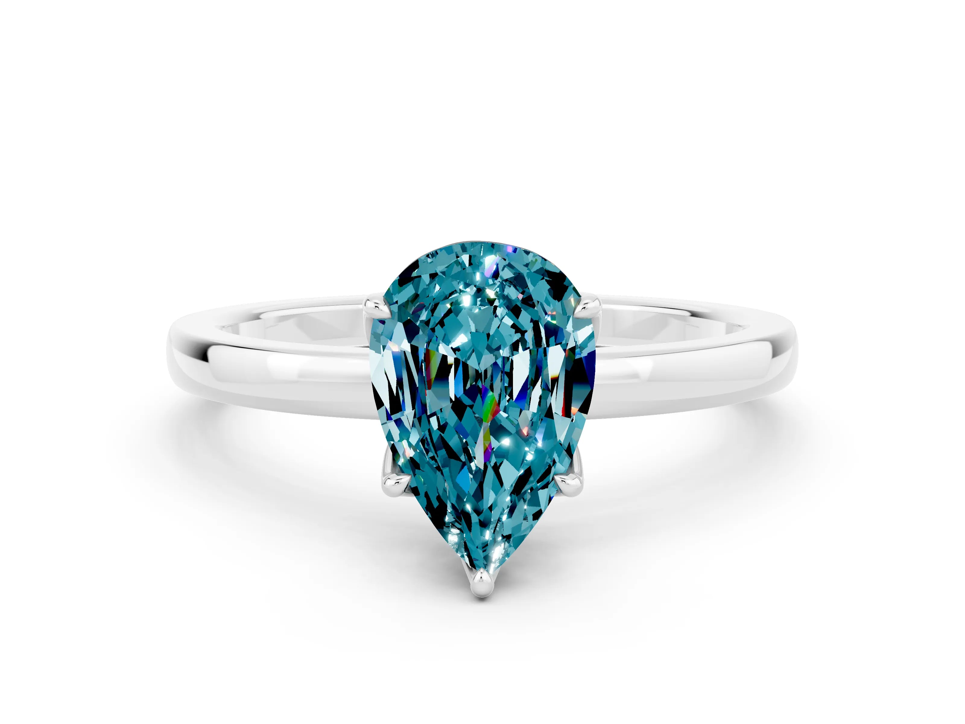 White gold Pear Cut Solitaire Diamond Ring with Thin Band and Four-Prong Setting