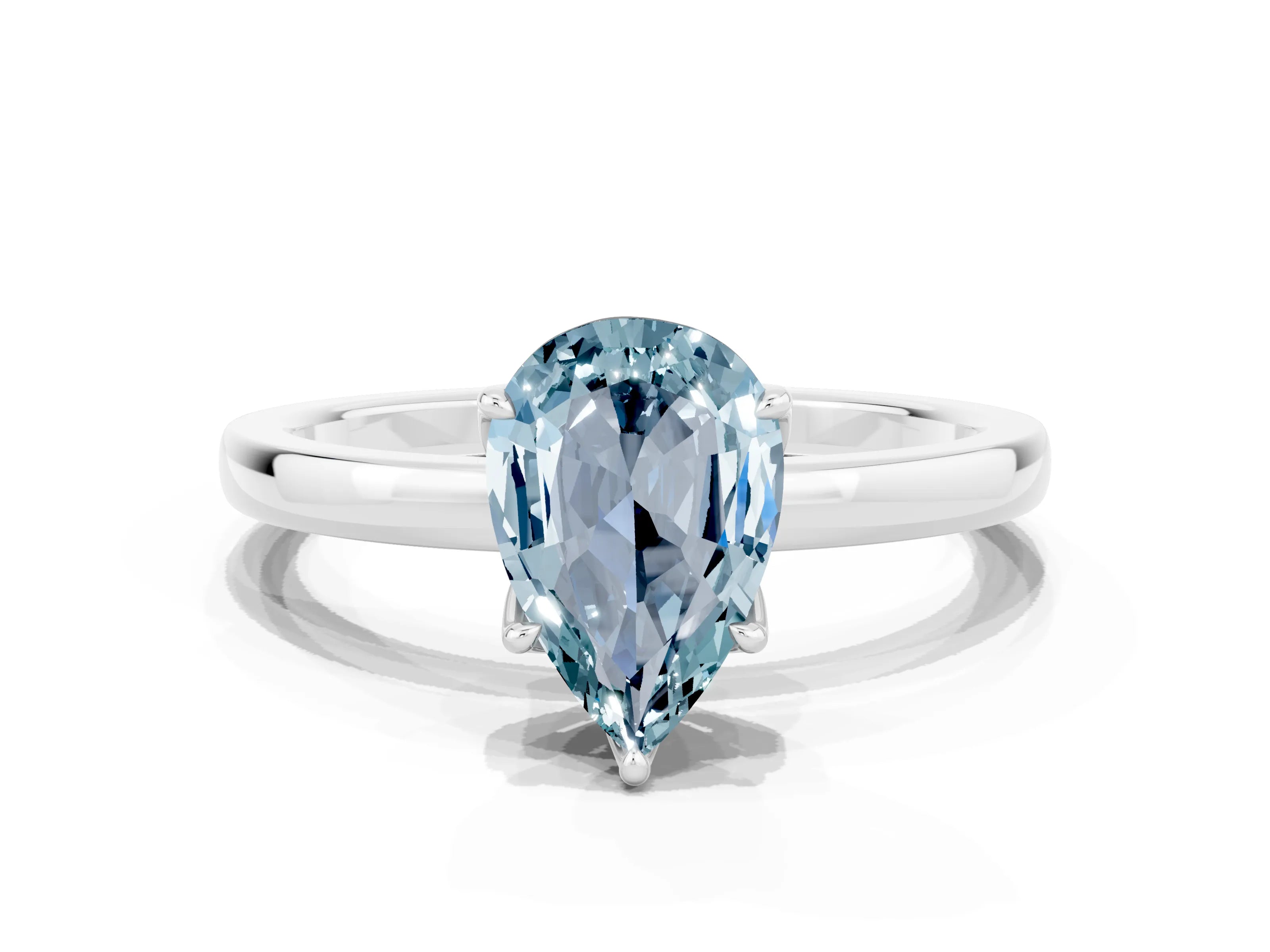 White gold Pear Cut Solitaire Diamond Ring with Thin Band and Four-Prong Setting