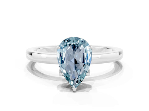 White gold Pear Cut Solitaire Diamond Ring with Thin Band and Four-Prong Setting