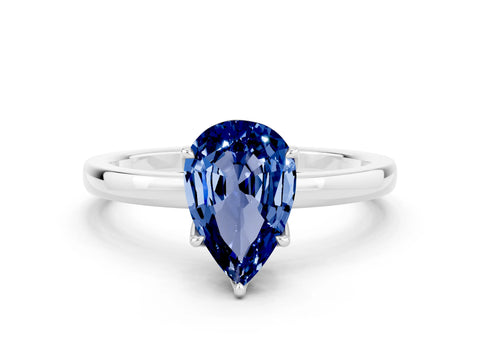 White gold Pear Cut Solitaire Diamond Ring with Thin Band and Four-Prong Setting