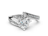 White gold Pear Cut Solitaire Diamond Twist Band with Pavé Setting and Four-Prong Setting_7