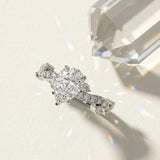 White gold Pear Cut Solitaire Diamond Twisted Band with Pave Setting_16