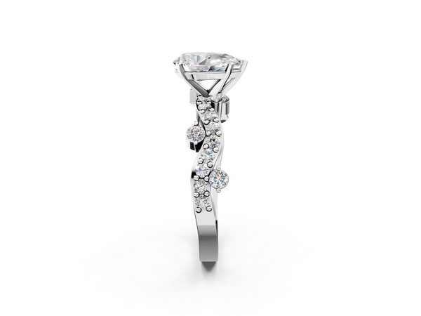 White gold Pear Cut Solitaire Diamond Twisted Band with Pave Setting
