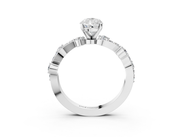 White gold Pear Cut Solitaire Diamond Twisted Band with Pave Setting