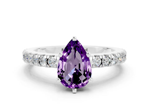 White gold Pear Cut Solitaire Diamond with Pavé Band and Four-Prong Setting_10