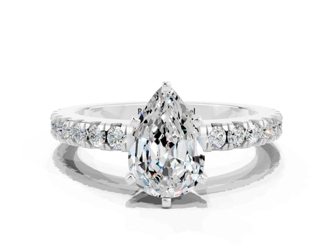 White gold Pear Cut Solitaire Diamond with Pavé Band and Four-Prong Setting_11