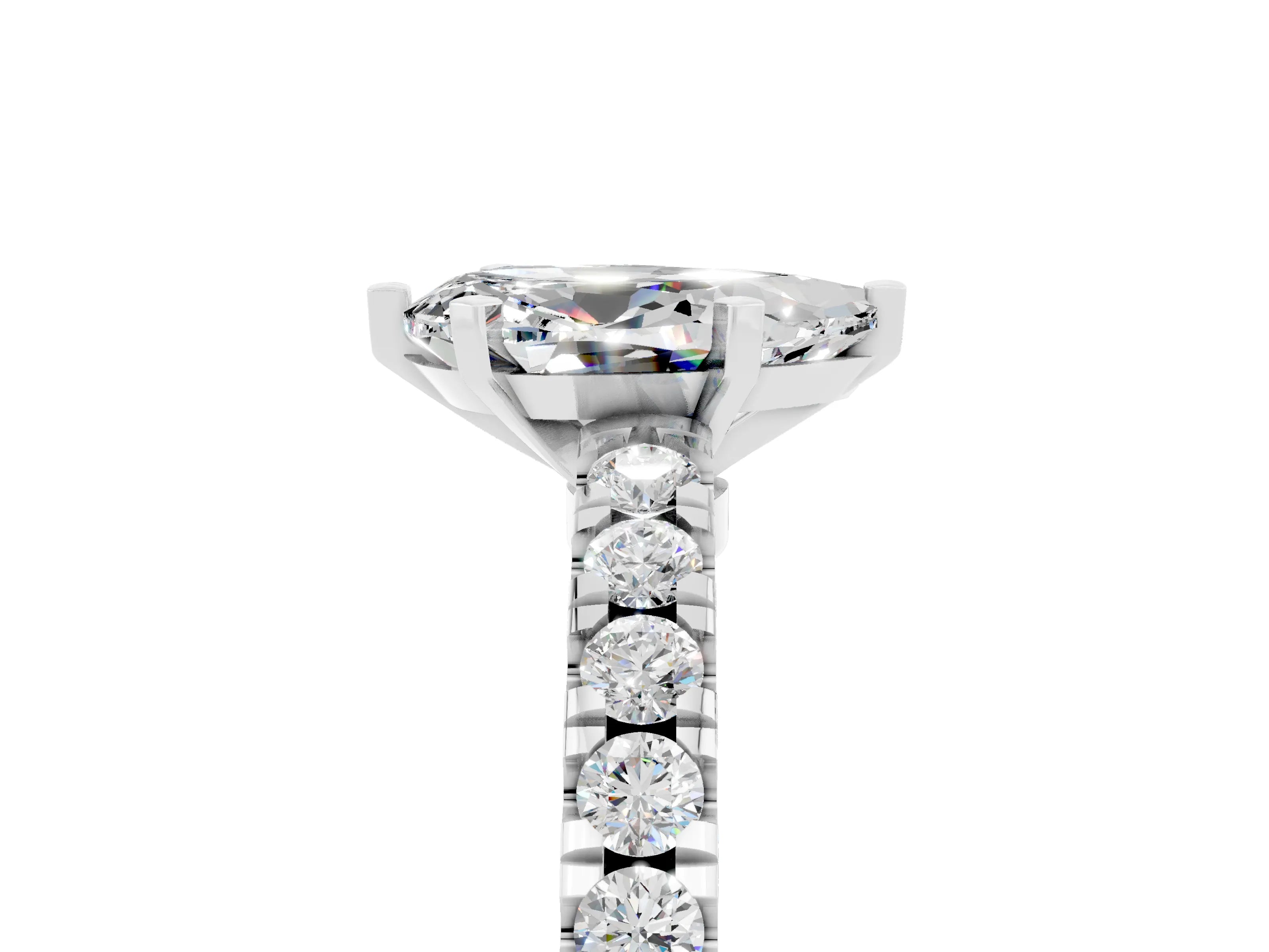 White gold Pear Cut Solitaire Diamond with Pavé Band and Four-Prong Setting_11