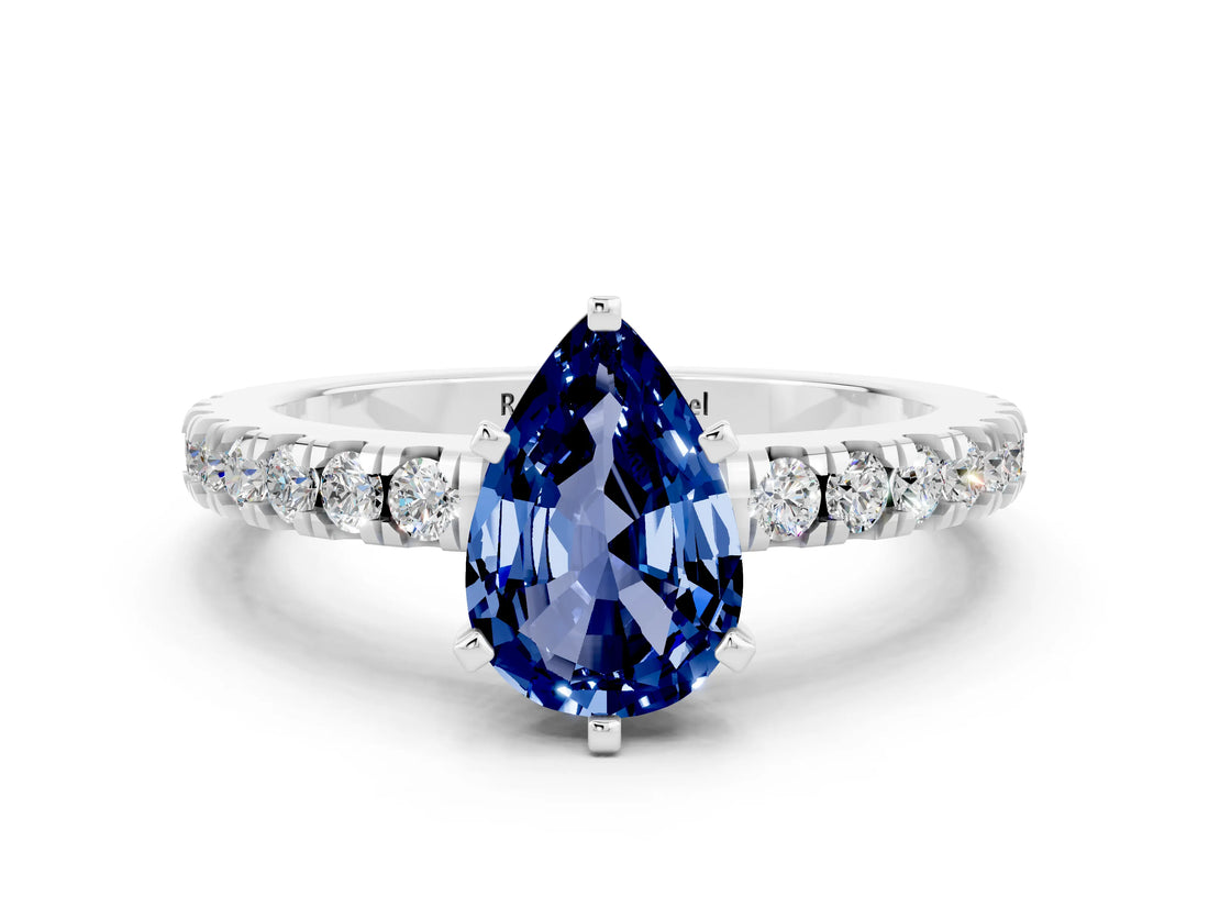 White gold Pear Cut Solitaire Diamond with Pavé Band and Four-Prong Setting_12
