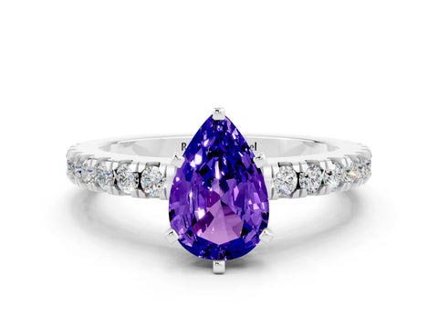 White gold Pear Cut Solitaire Diamond with Pavé Band and Four-Prong Setting_12