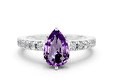 White gold Pear Cut Solitaire Diamond with Pavé Band and Four-Prong Setting_12