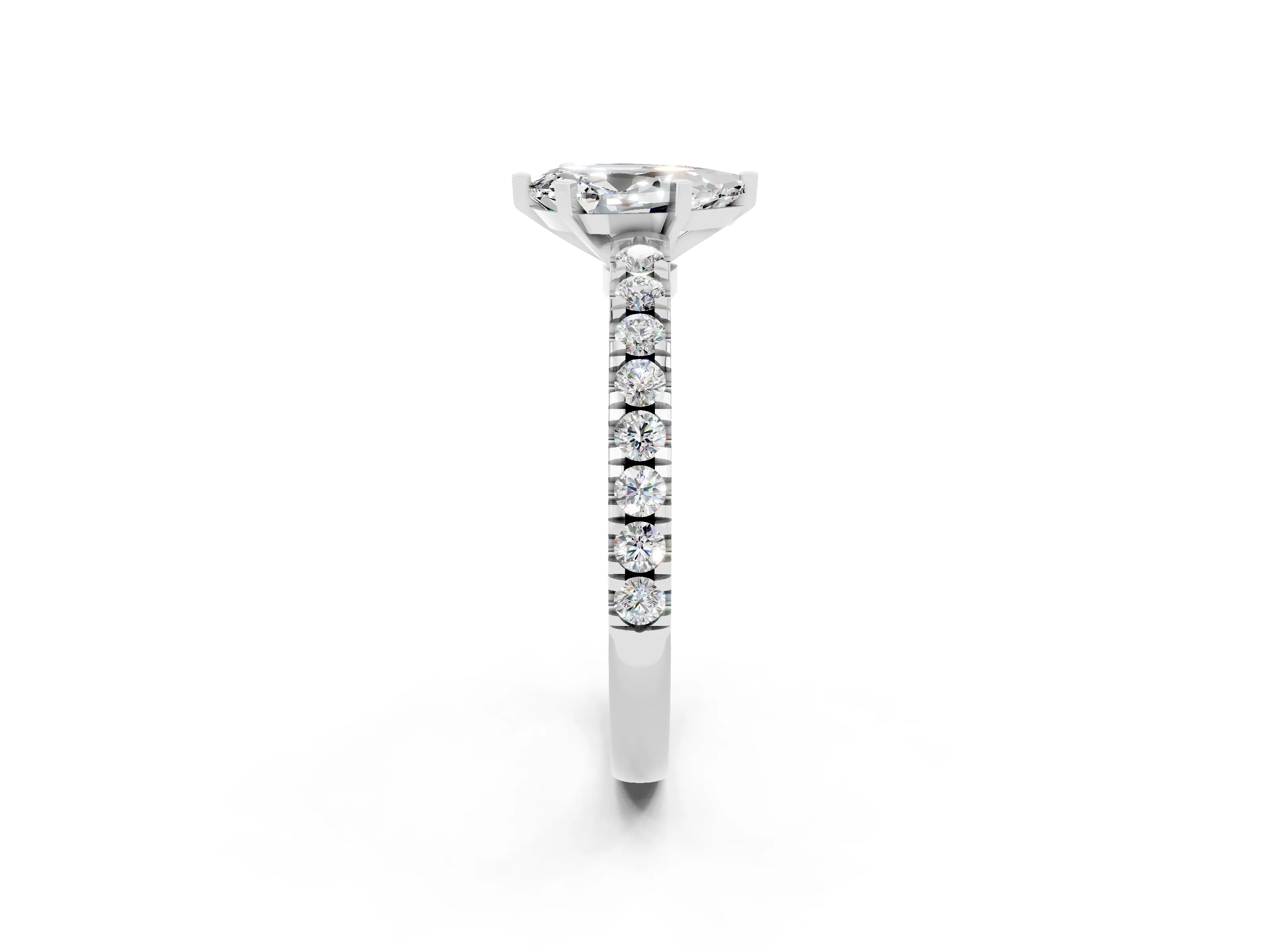 White gold Pear Cut Solitaire Diamond with Pavé Band and Four-Prong Setting_13