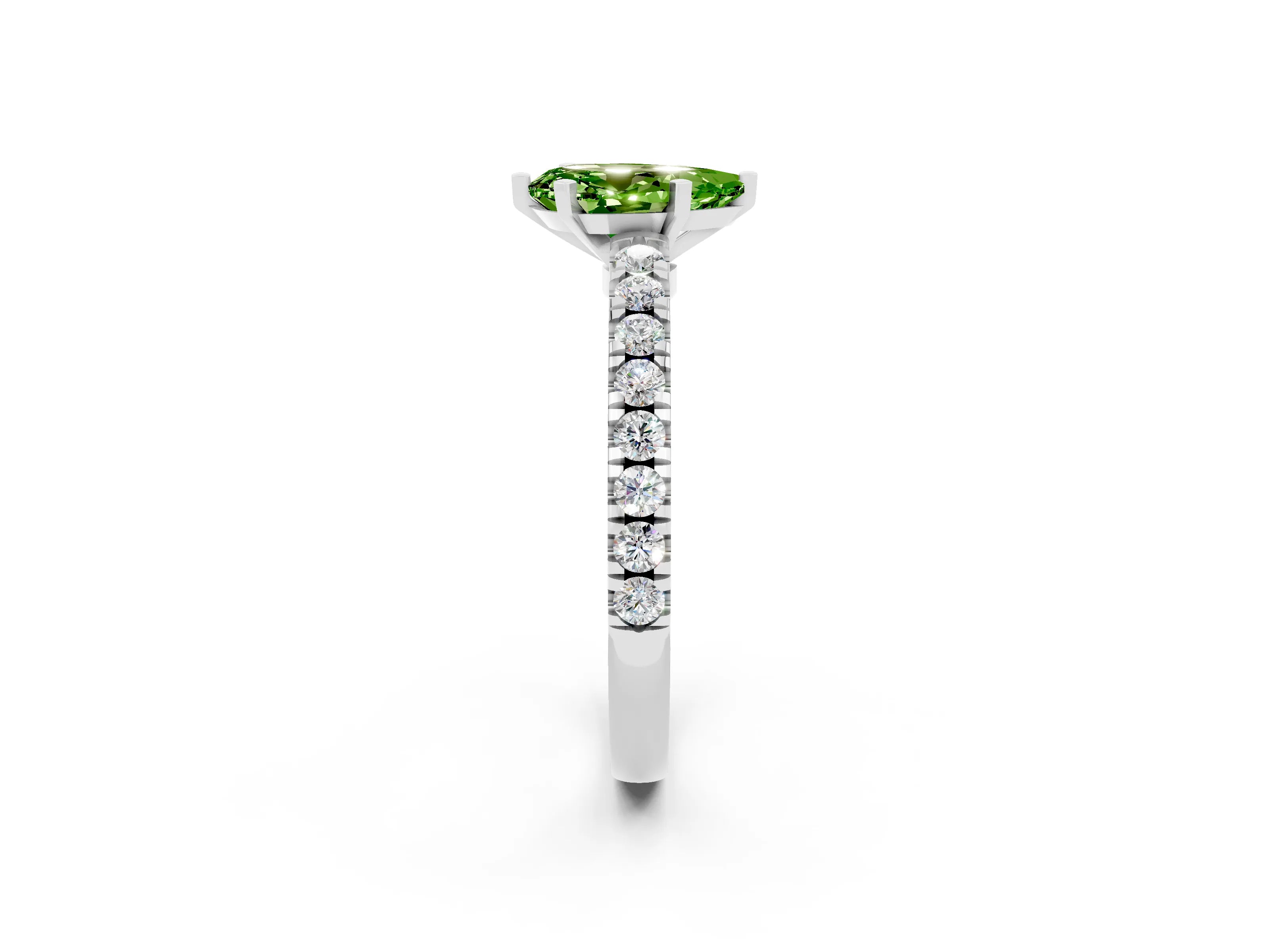 White gold Pear Cut Solitaire Diamond with Pavé Band and Four-Prong Setting_14