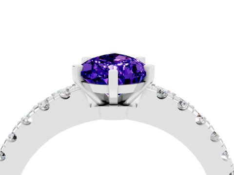 White gold Pear Cut Solitaire Diamond with Pavé Band and Four-Prong Setting_14