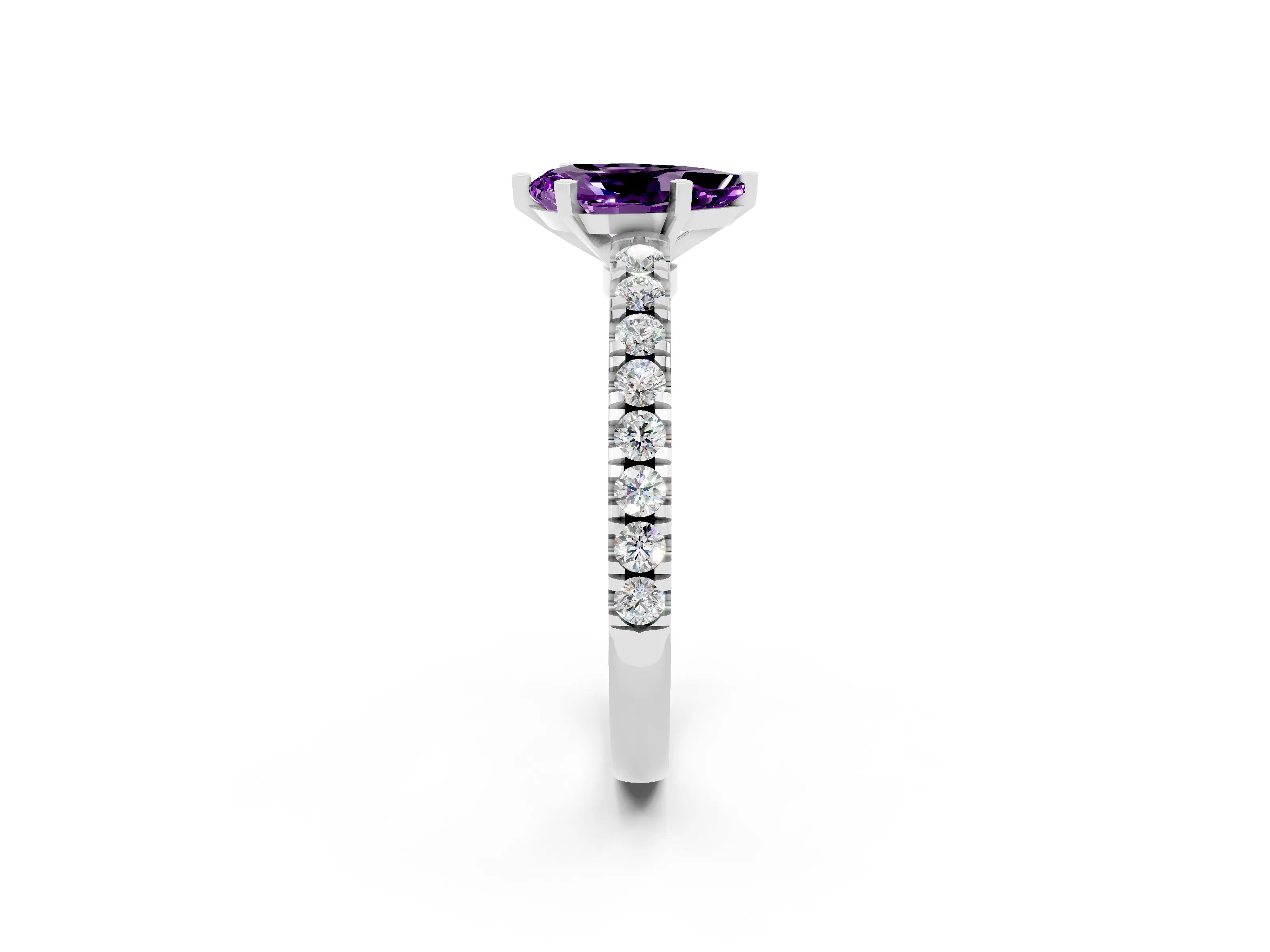 White gold Pear Cut Solitaire Diamond with Pavé Band and Four-Prong Setting_14