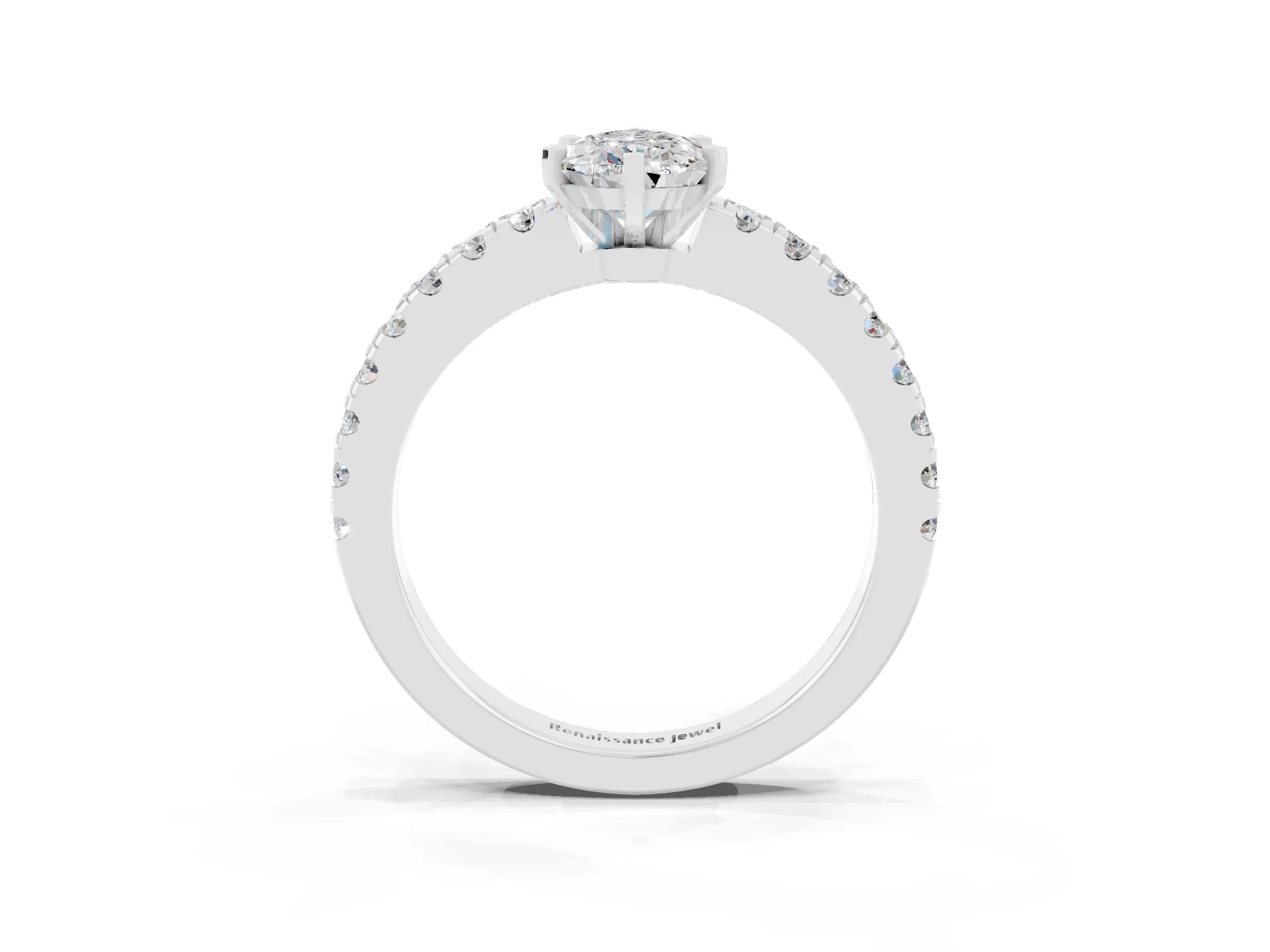 White gold Pear Cut Solitaire Diamond with Pavé Band and Four-Prong Setting_14