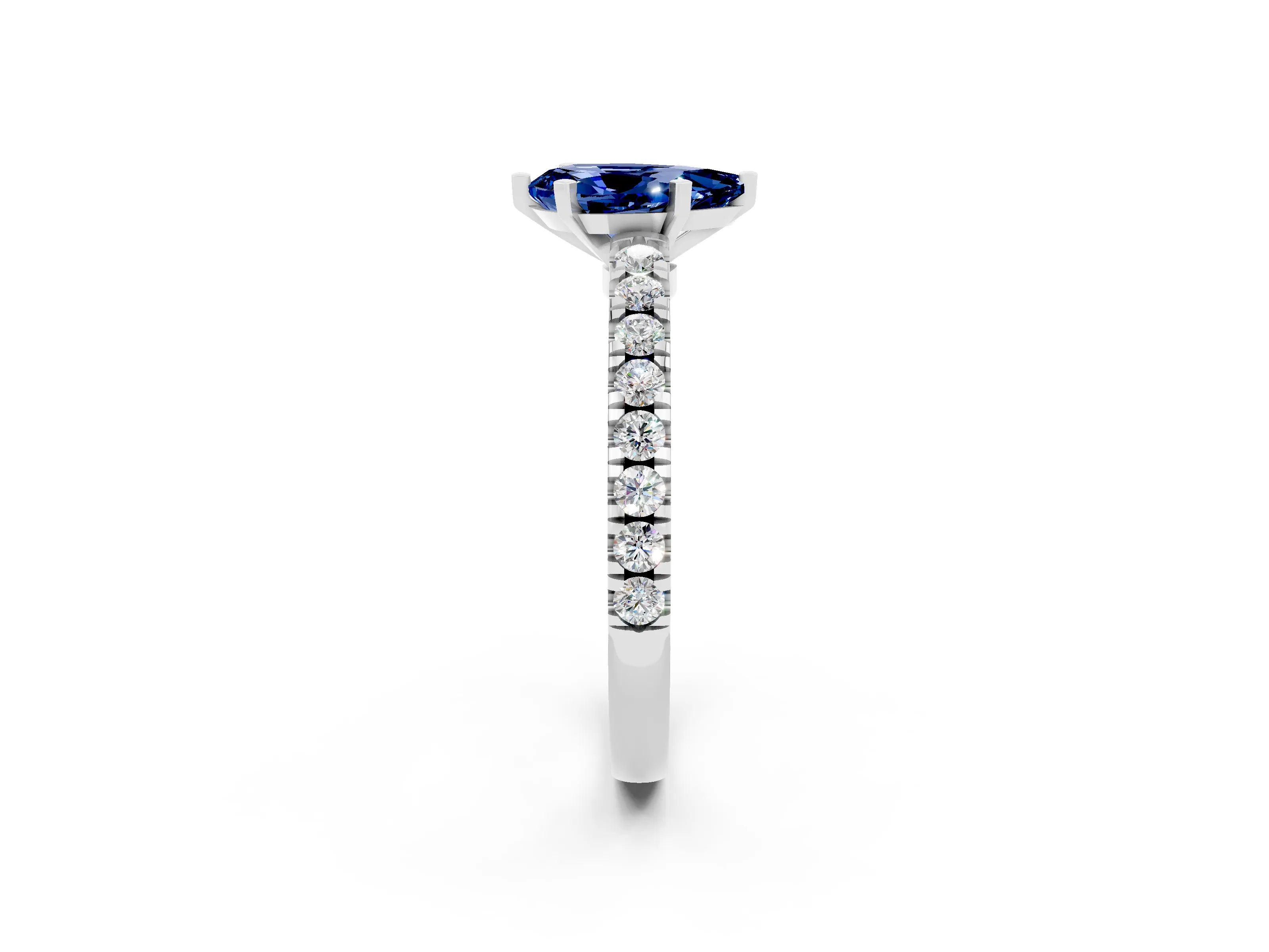 White gold Pear Cut Solitaire Diamond with Pavé Band and Four-Prong Setting_14