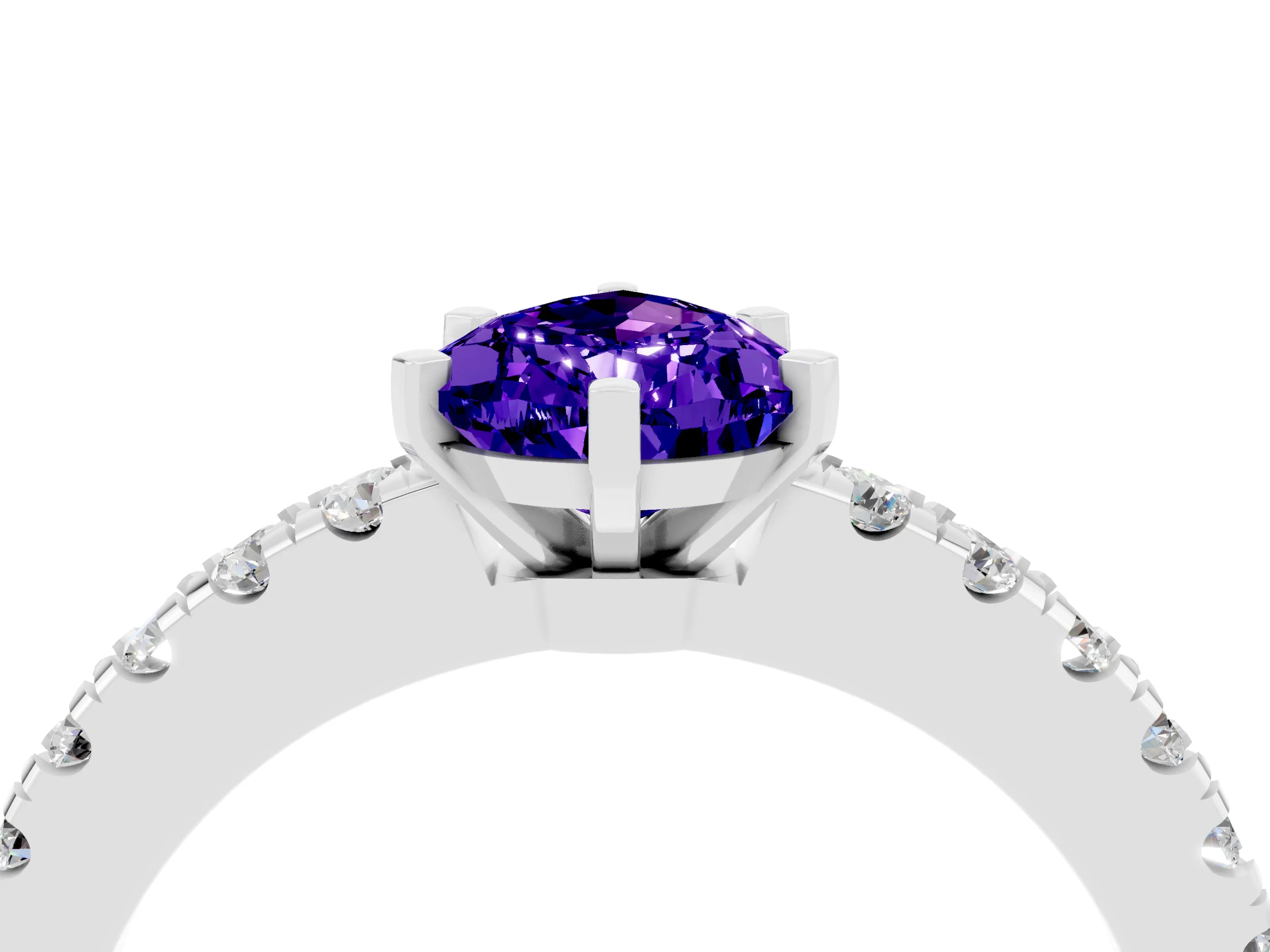 White gold Pear Cut Solitaire Diamond with Pavé Band and Four-Prong Setting_16