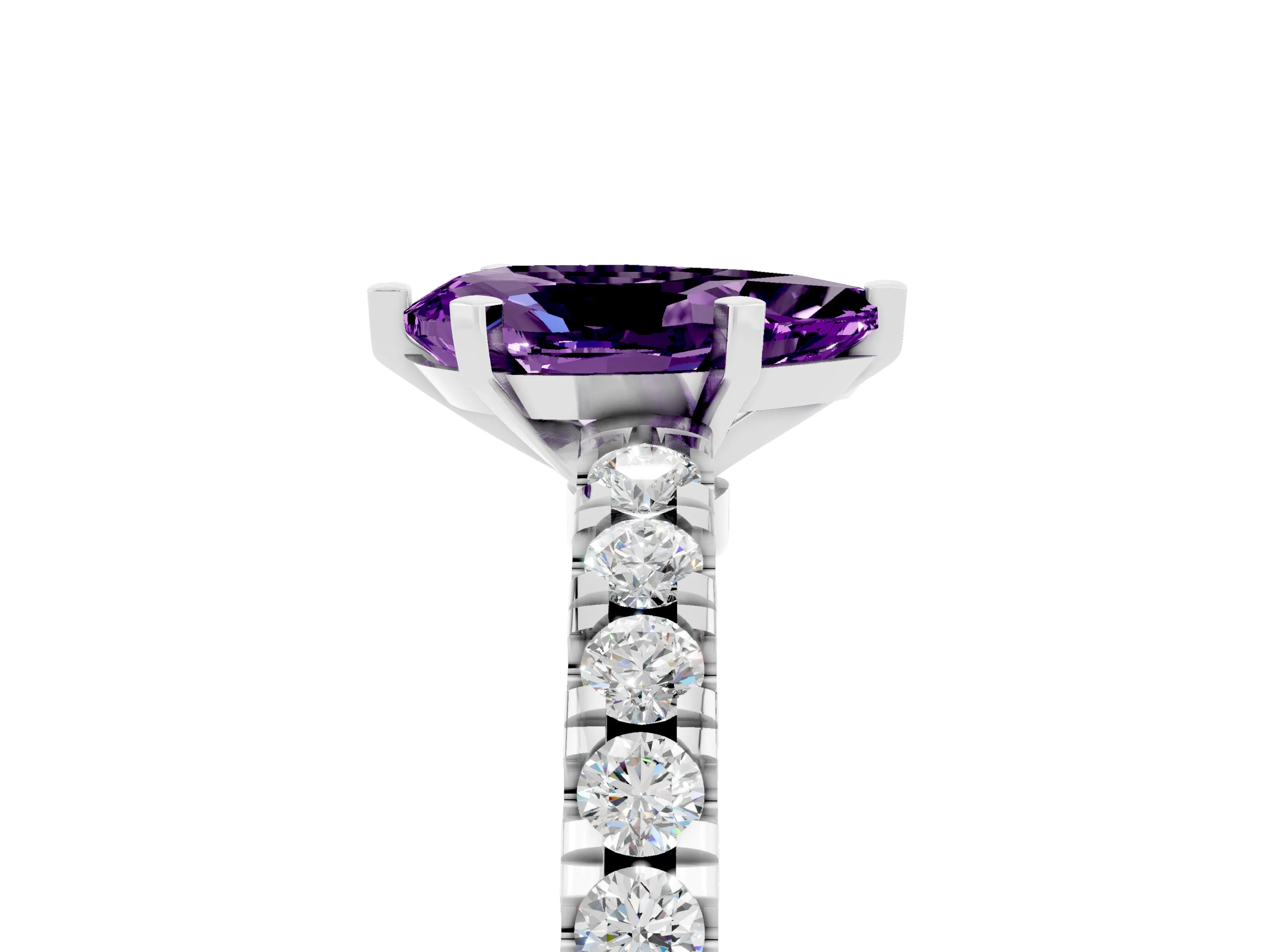 White gold Pear Cut Solitaire Diamond with Pavé Band and Four-Prong Setting_17