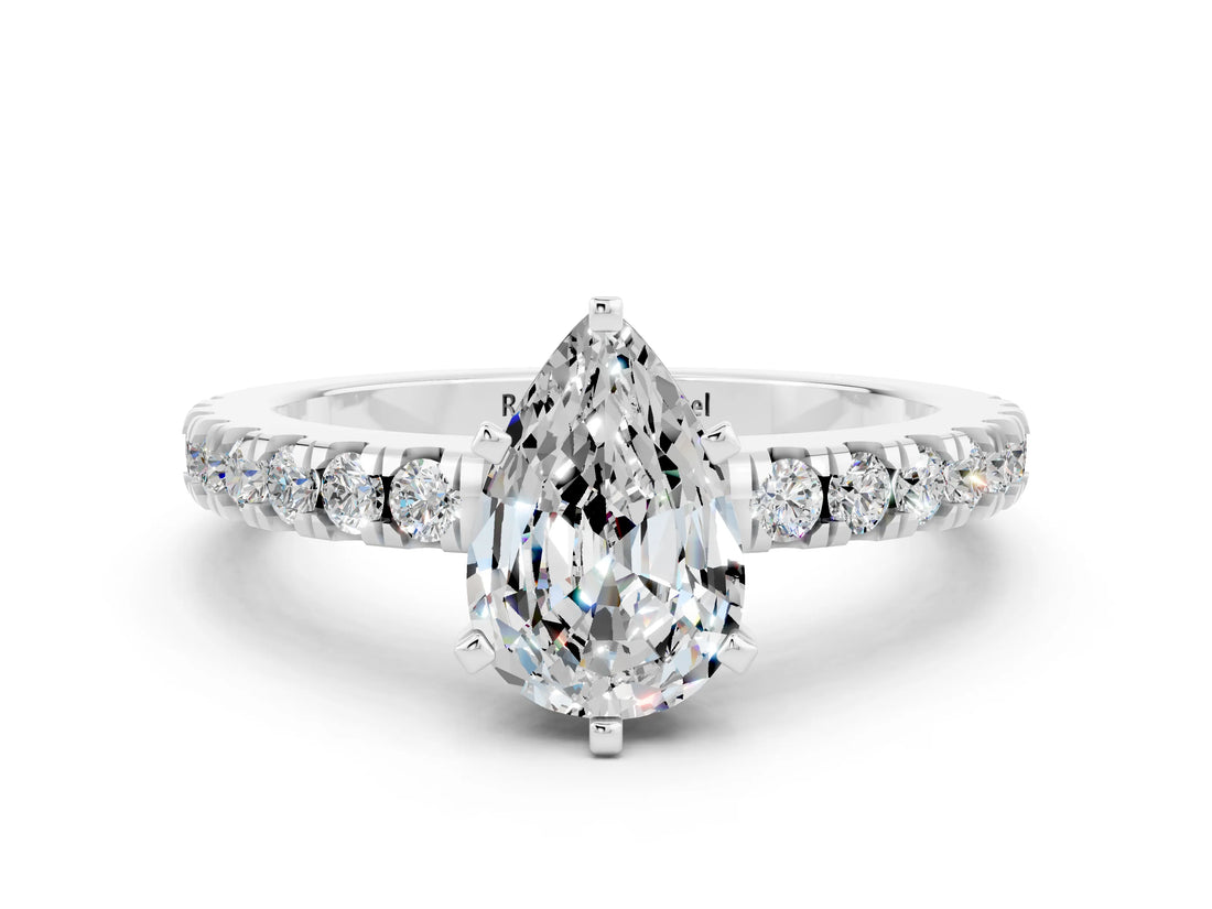 White gold Pear Cut Solitaire Diamond with Pavé Band and Four-Prong Setting_18