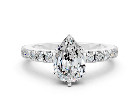 White gold Pear Cut Solitaire Diamond with Pavé Band and Four-Prong Setting_18
