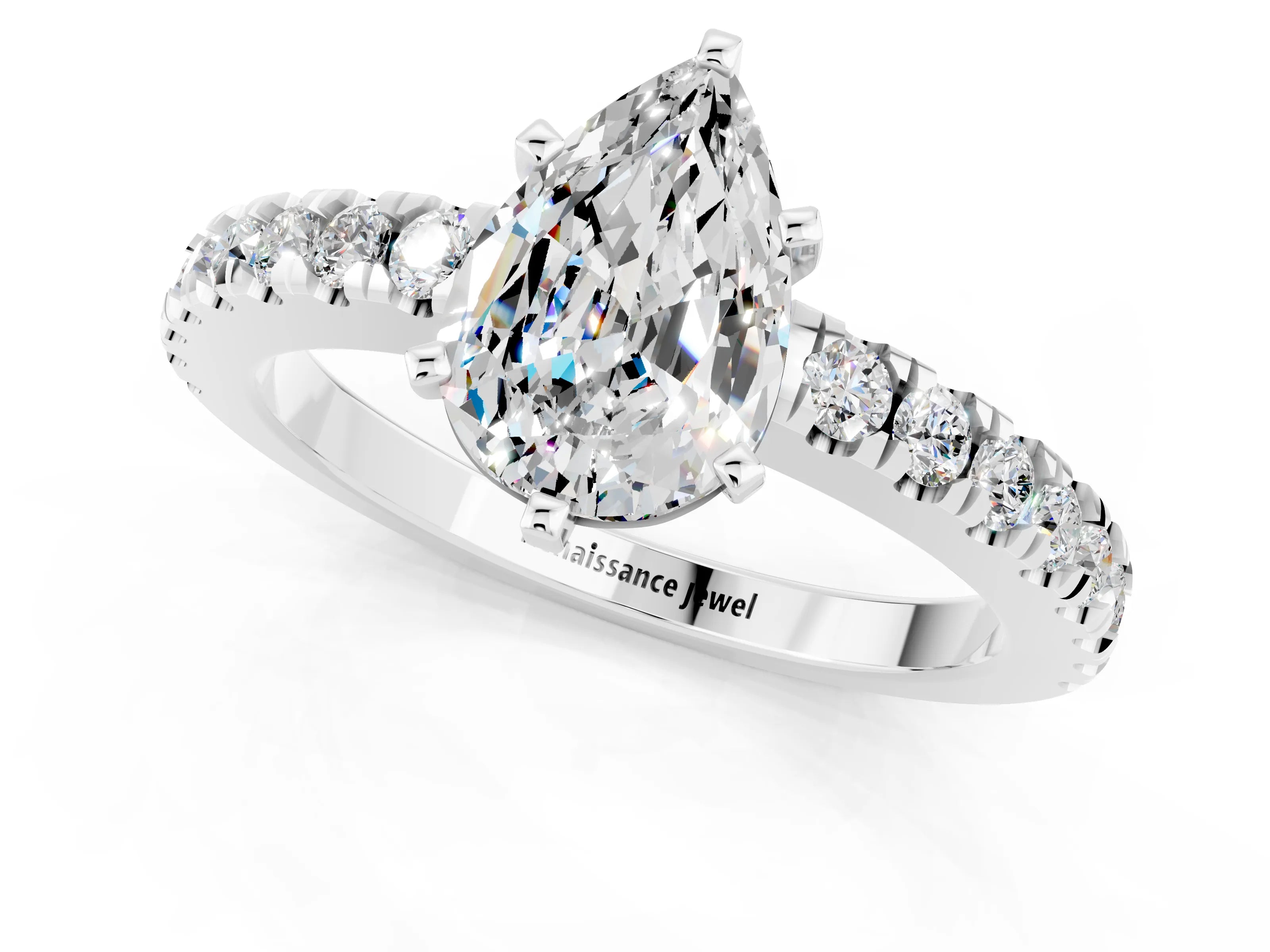 White gold Pear Cut Solitaire Diamond with Pavé Band and Four-Prong Setting_19