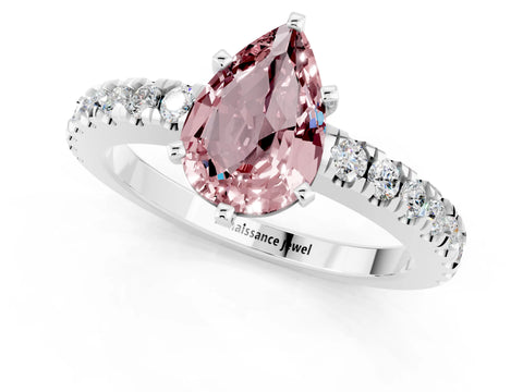 White gold Pear Cut Solitaire Diamond with Pavé Band and Four-Prong Setting_1