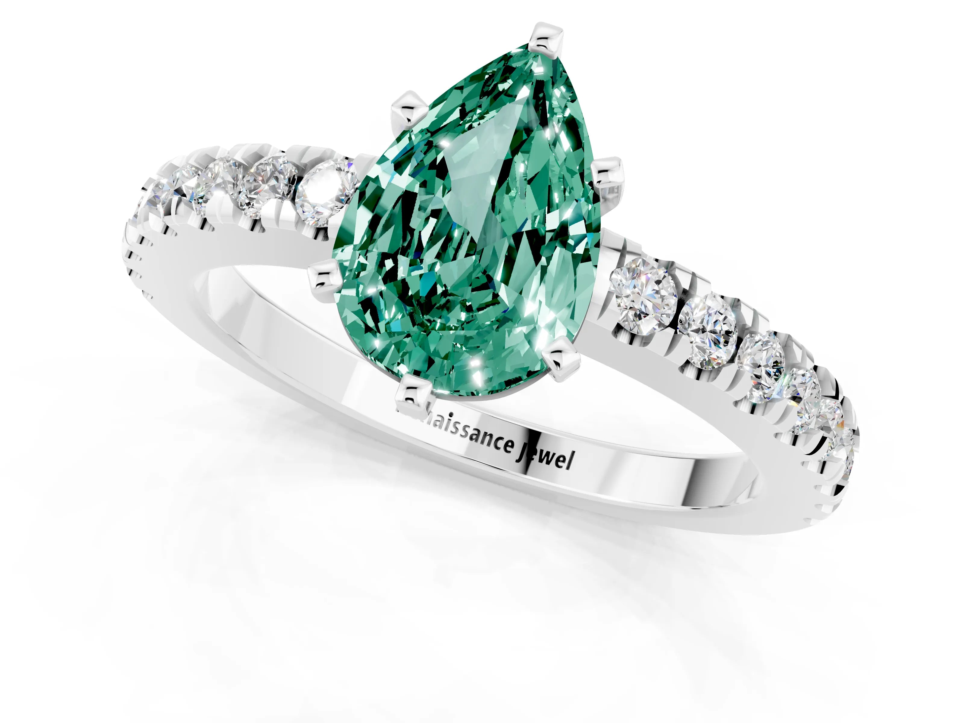 White gold Pear Cut Solitaire Diamond with Pavé Band and Four-Prong Setting_1