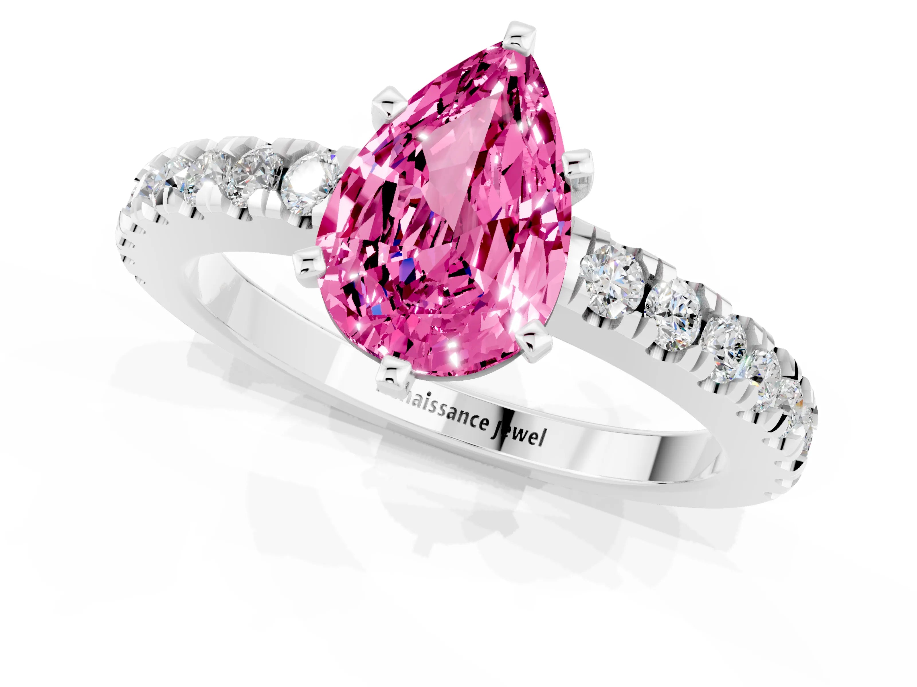White gold Pear Cut Solitaire Diamond with Pavé Band and Four-Prong Setting_1