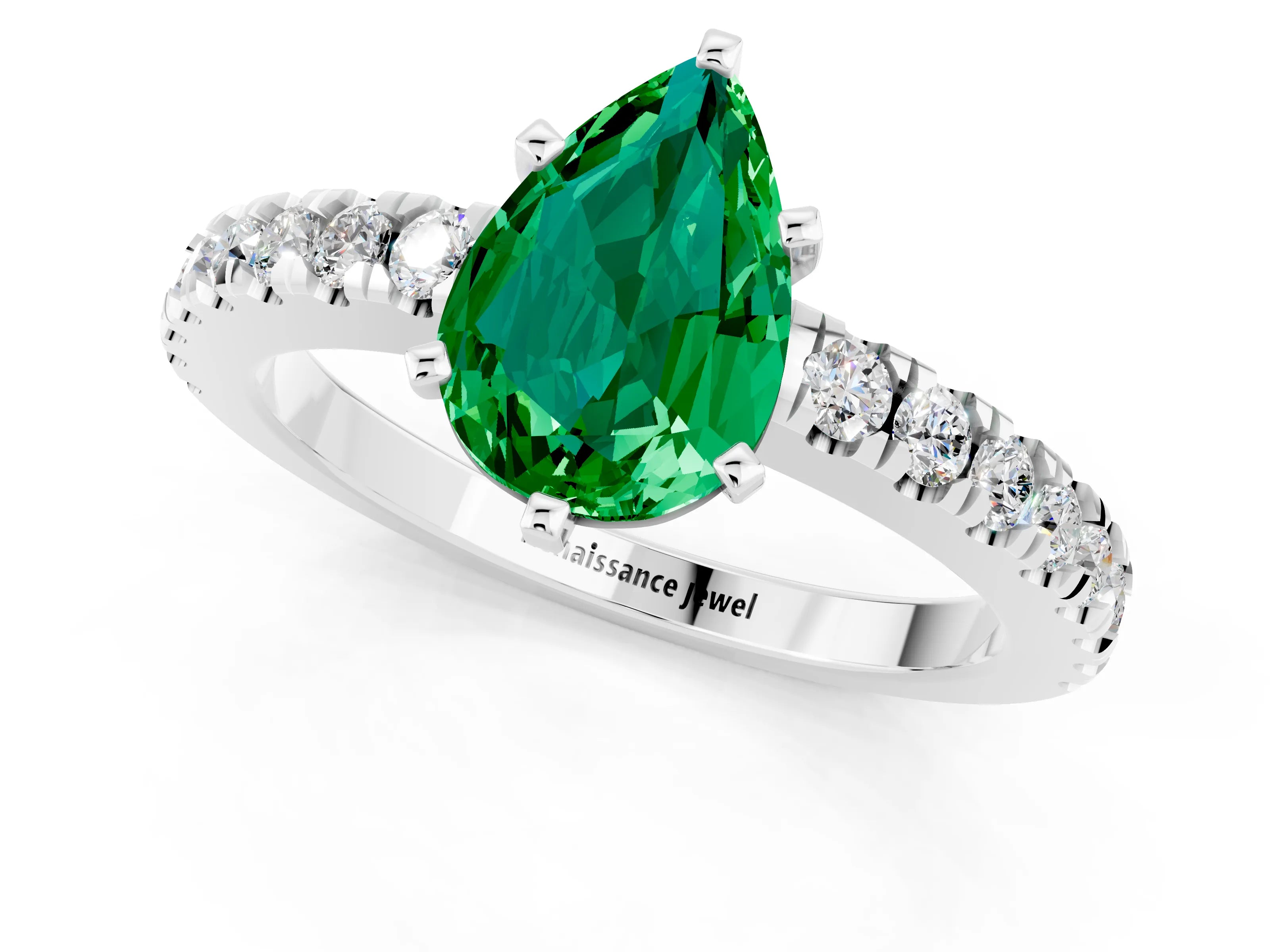 White gold Pear Cut Solitaire Diamond with Pavé Band and Four-Prong Setting_1