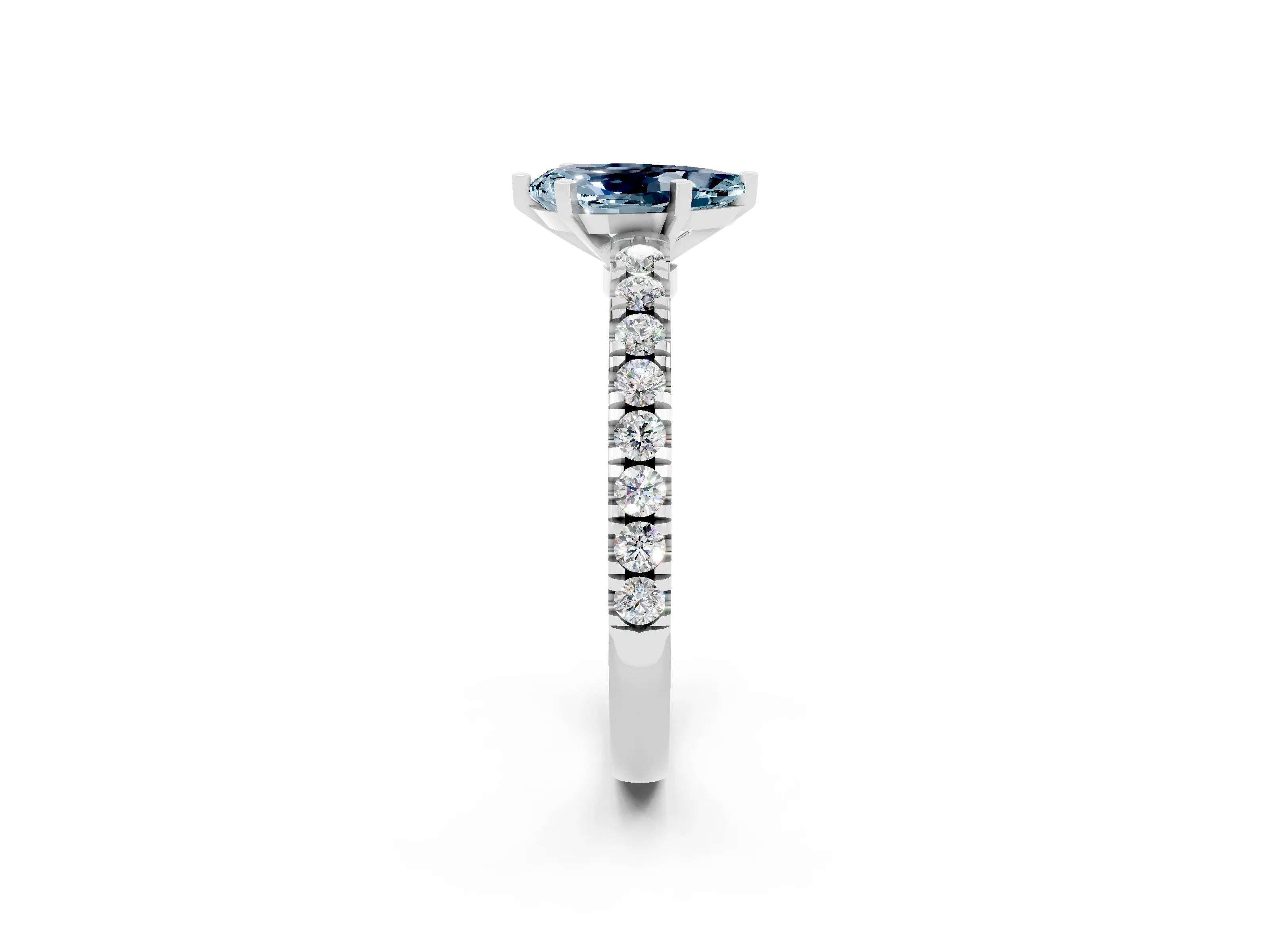 White gold Pear Cut Solitaire Diamond with Pavé Band and Four-Prong Setting_2