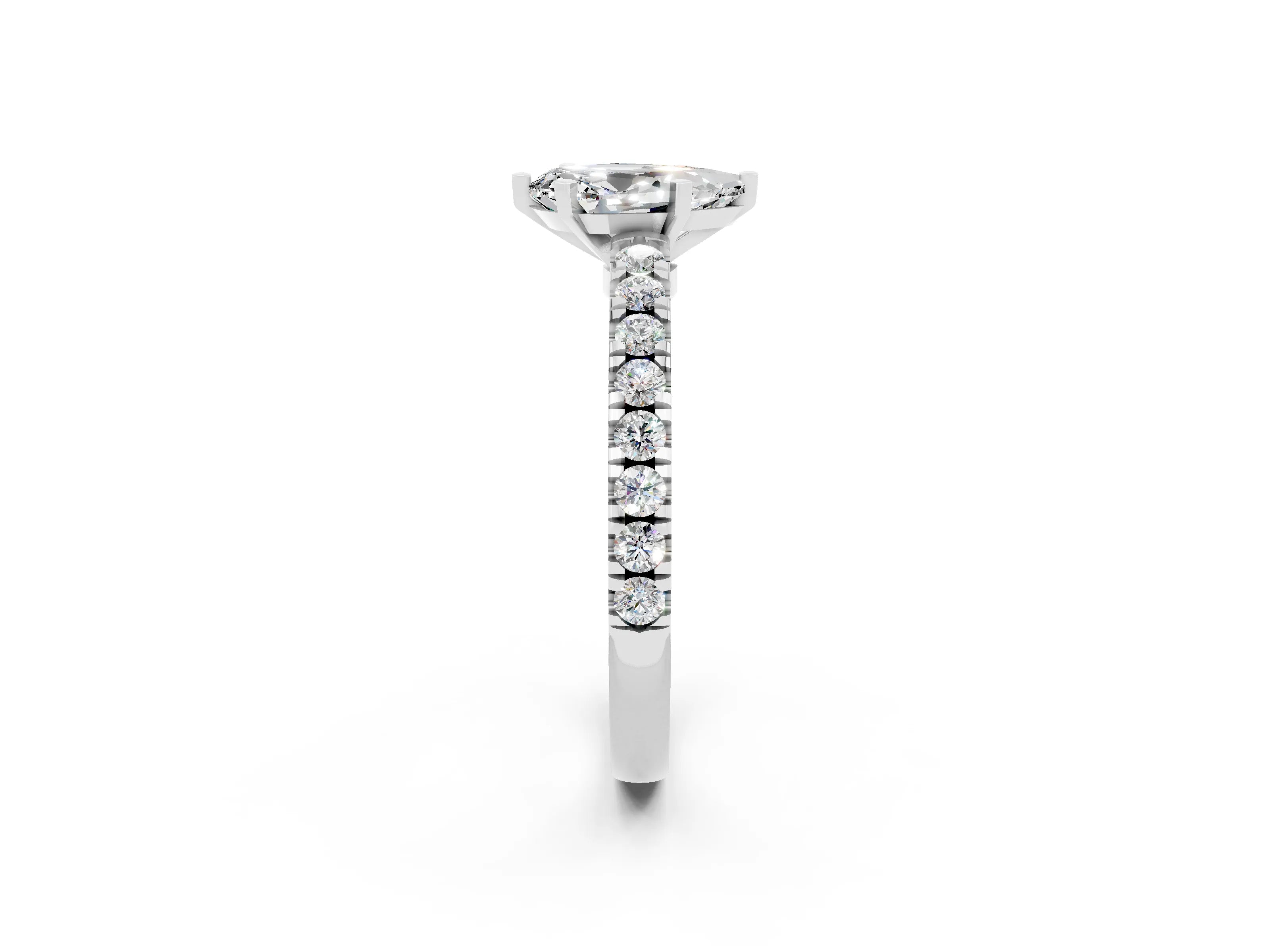 White gold Pear Cut Solitaire Diamond with Pavé Band and Four-Prong Setting_20