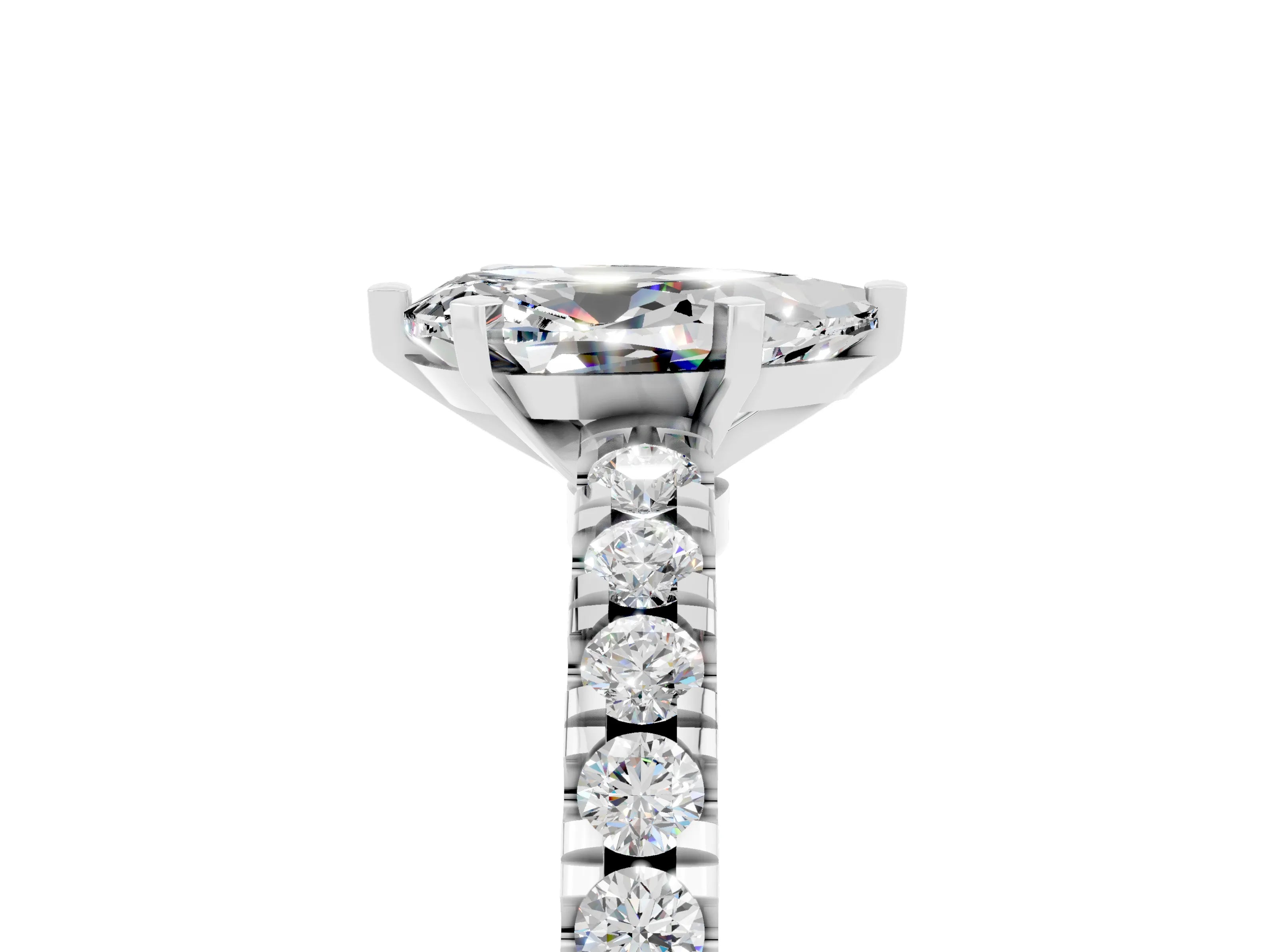 White gold Pear Cut Solitaire Diamond with Pavé Band and Four-Prong Setting_23