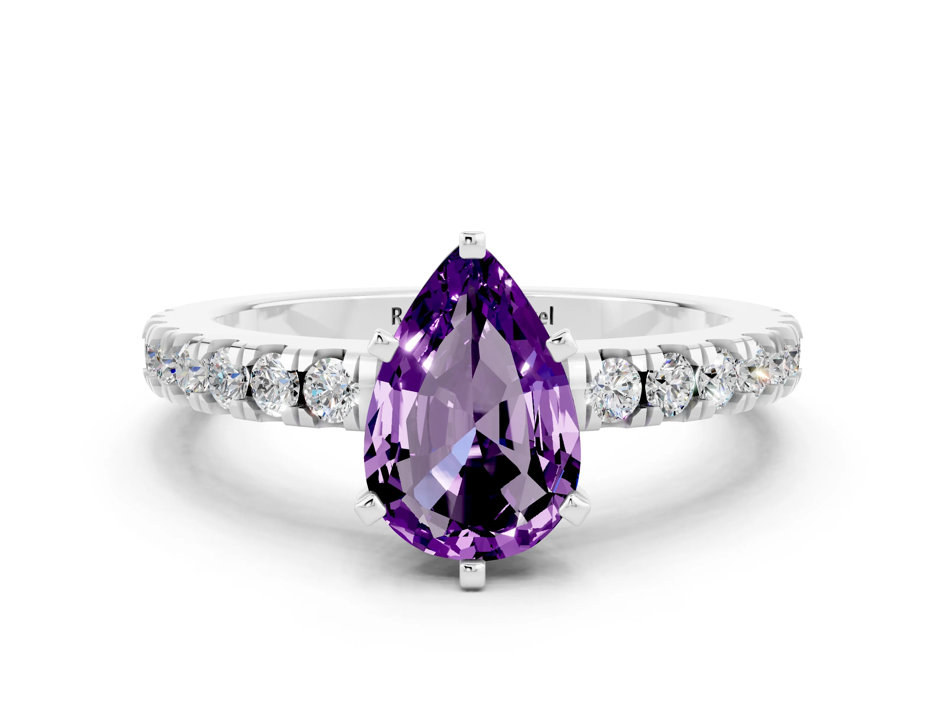 White gold Pear Cut Solitaire Diamond with Pavé Band and Four-Prong Setting_24