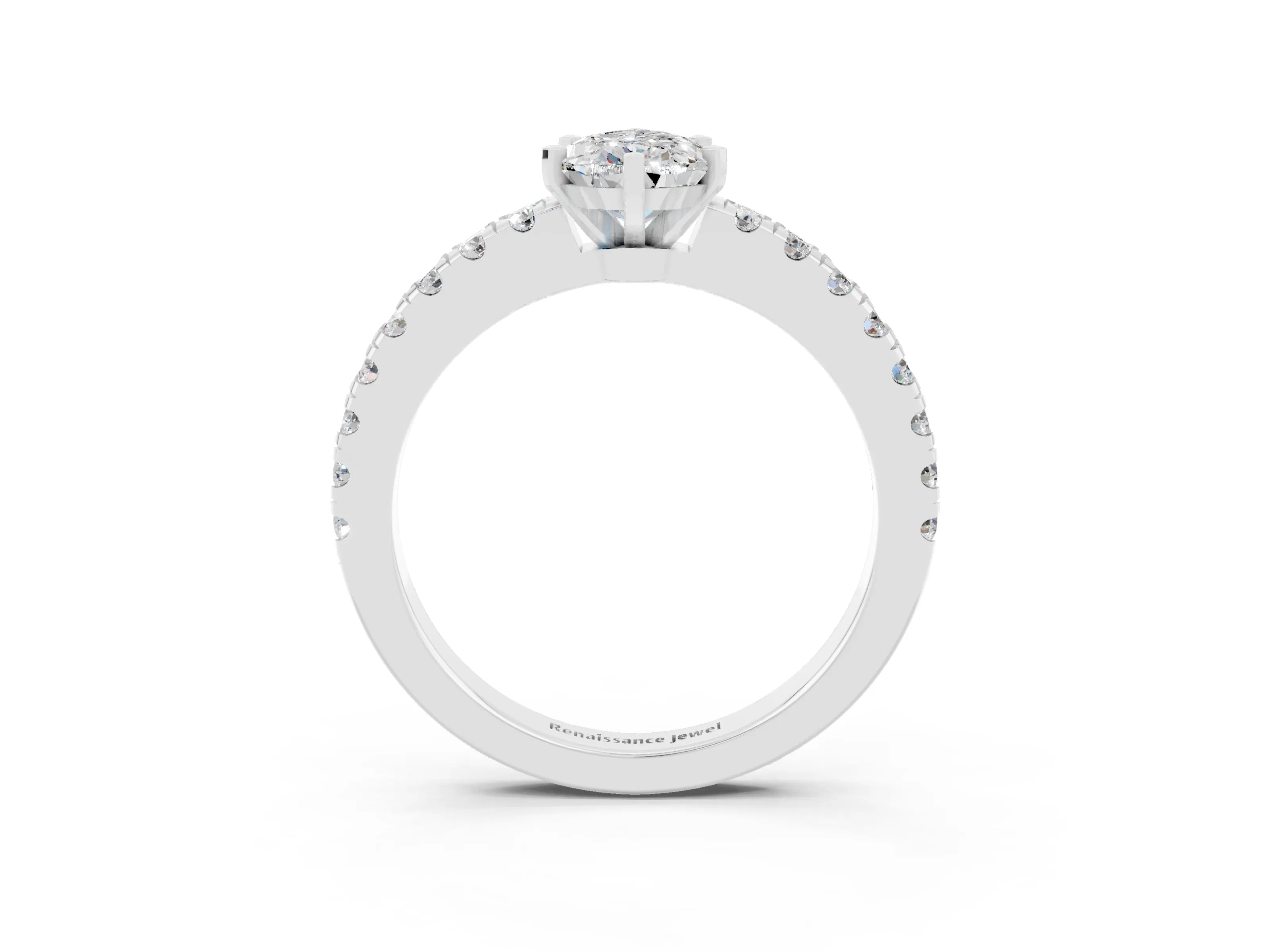 White gold Pear Cut Solitaire Diamond with Pavé Band and Four-Prong Setting_26