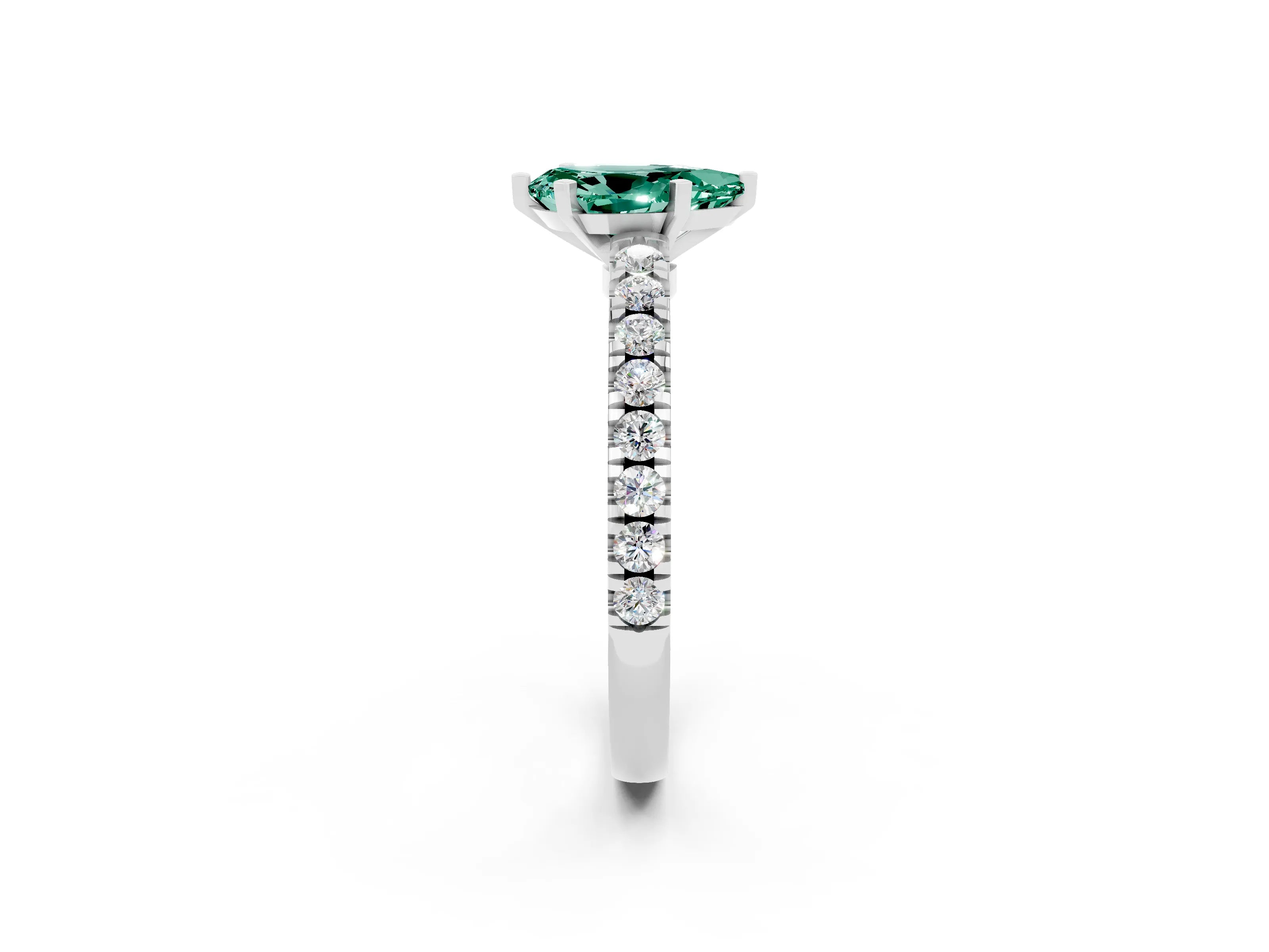 White gold Pear Cut Solitaire Diamond with Pavé Band and Four-Prong Setting_2