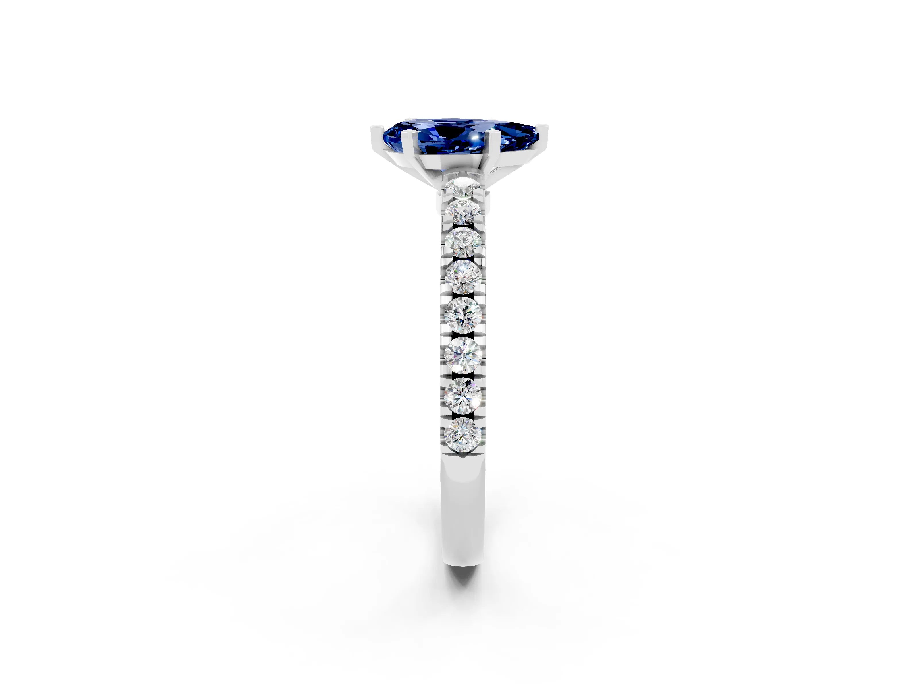 White gold Pear Cut Solitaire Diamond with Pavé Band and Four-Prong Setting_2