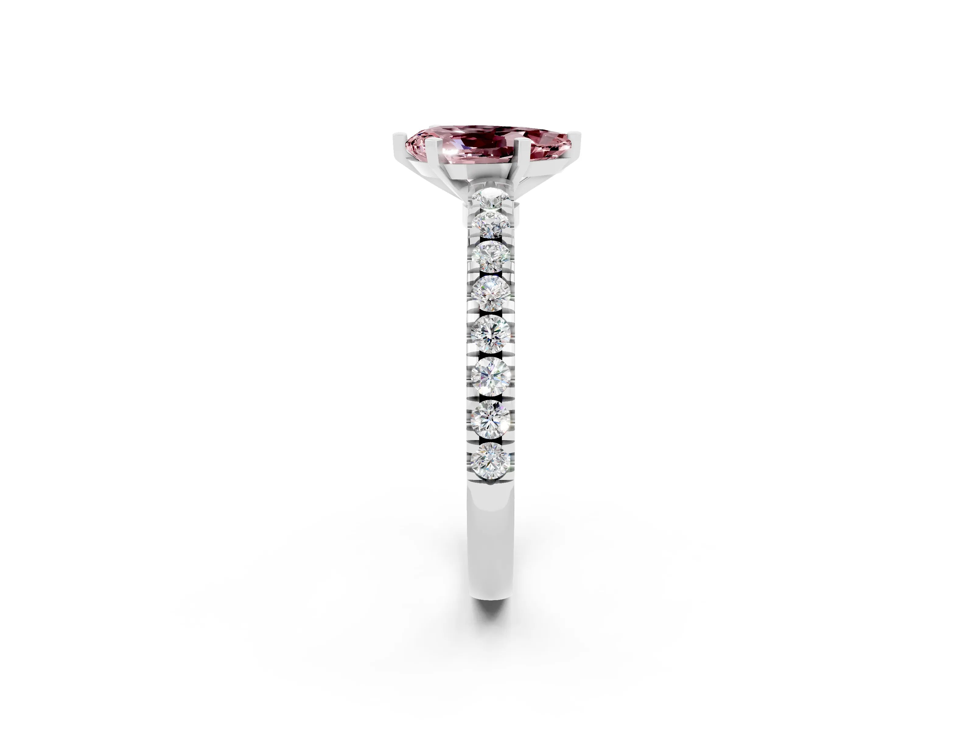 White gold Pear Cut Solitaire Diamond with Pavé Band and Four-Prong Setting_2