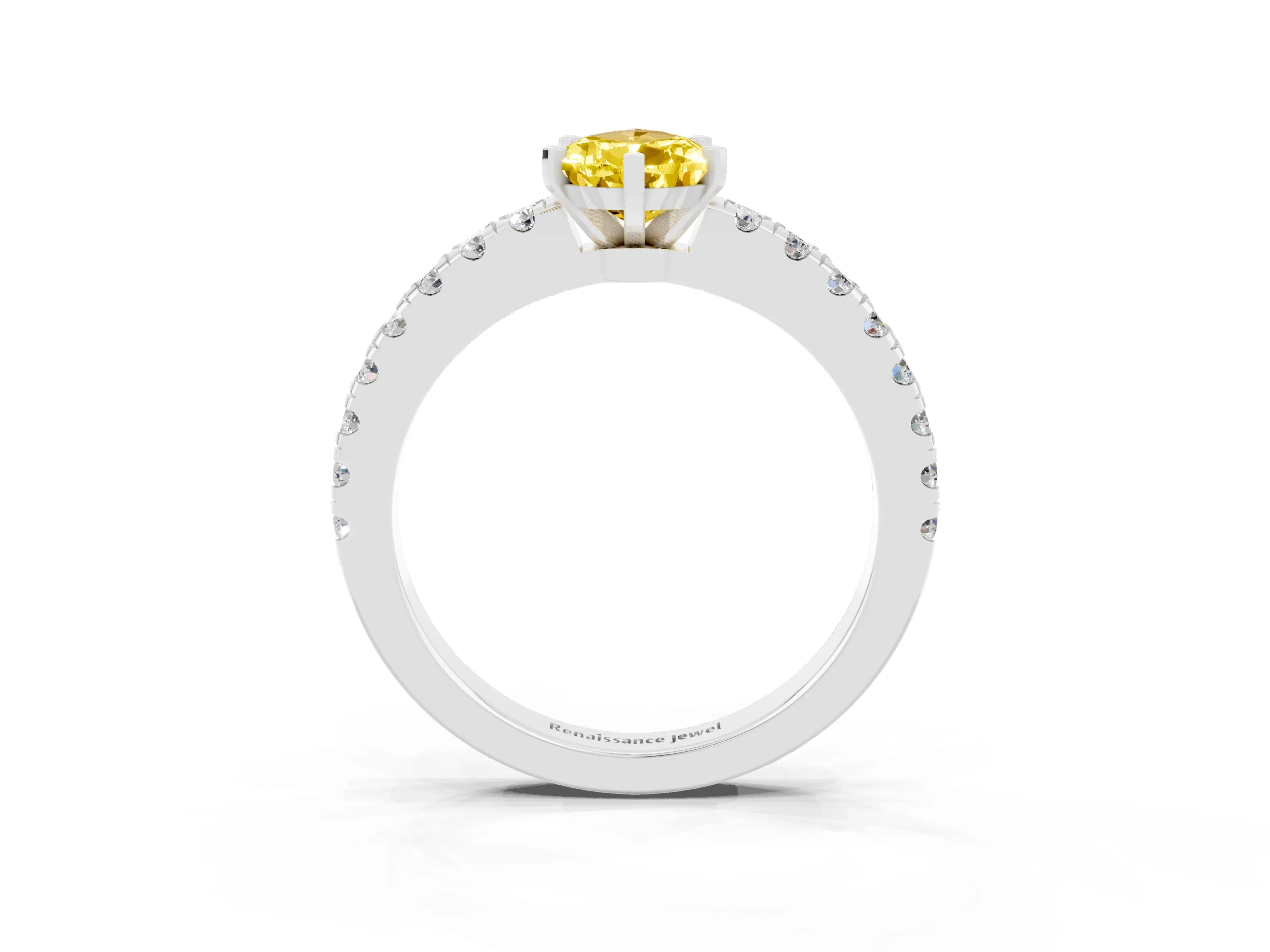 White gold Pear Cut Solitaire Diamond with Pavé Band and Four-Prong Setting_3