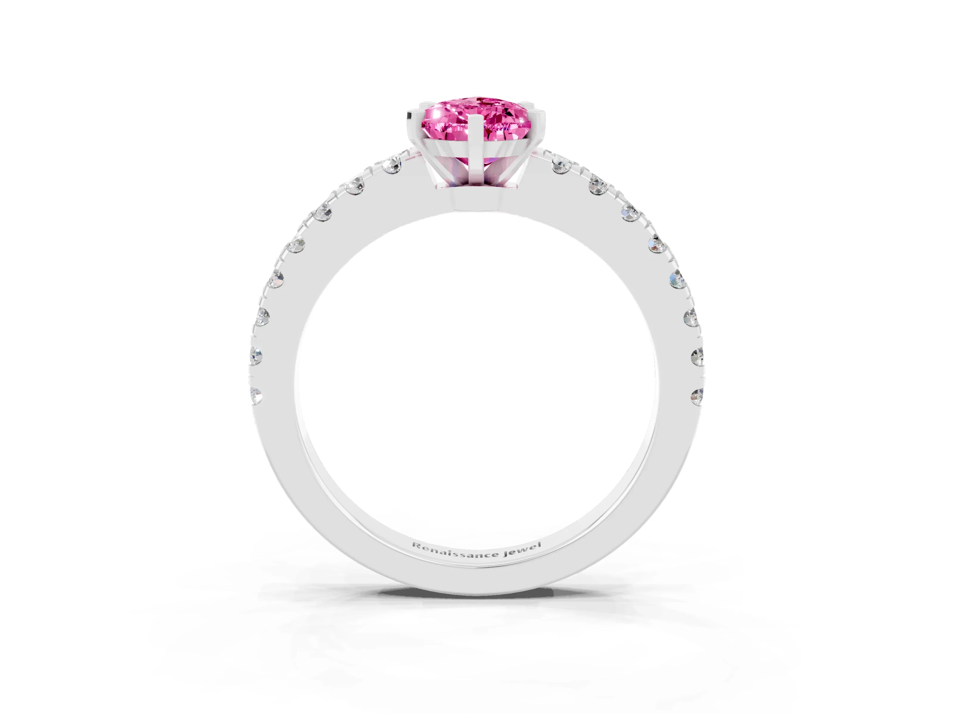 White gold Pear Cut Solitaire Diamond with Pavé Band and Four-Prong Setting_3