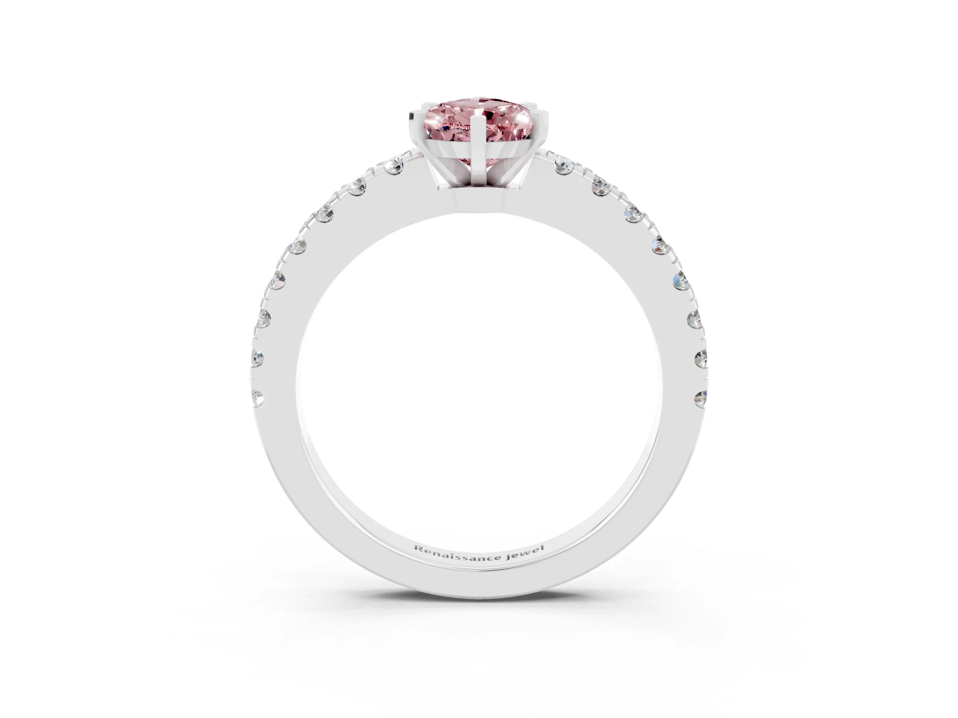 White gold Pear Cut Solitaire Diamond with Pavé Band and Four-Prong Setting_3